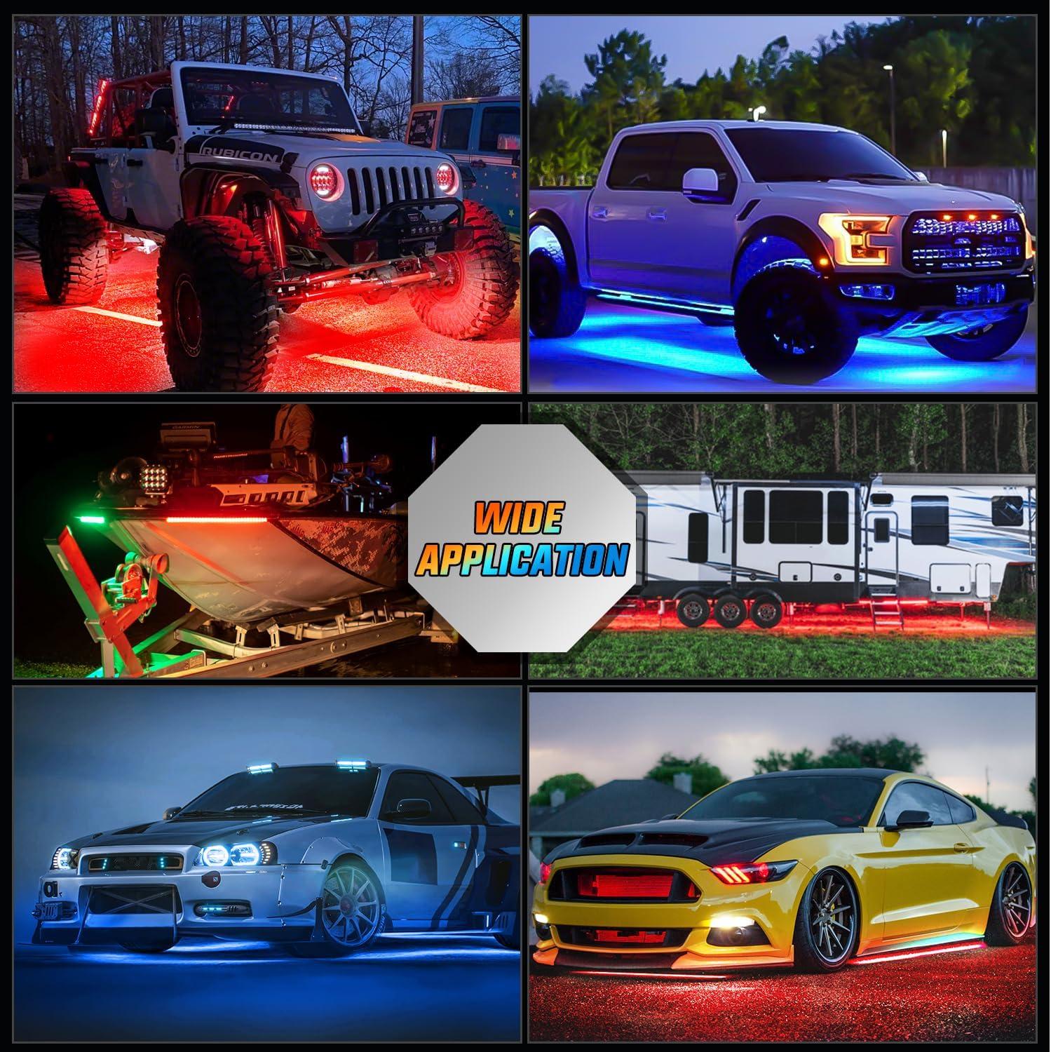 imageNilight 4Pcs Car Underglow Neon Accent Strip Lights 252 LEDs RGB 8 Color Sound Active Function Music Mode with Wireless Remote Control Underbody Light Strips for Cars Van SUV Truck4Pcs Aluminum Underglow Strip Lights RGB
