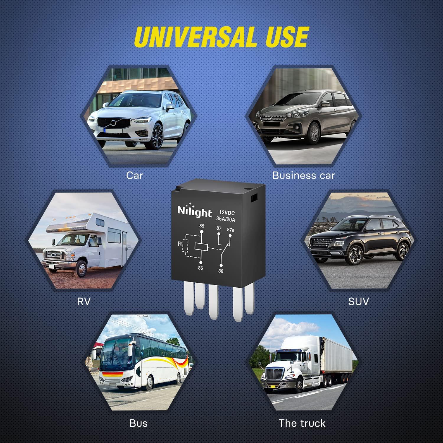 imageNilight 5PCS Automotive General Purpose Relay 4Pin SPNO 20A Micro Cooling Fan Sealed Relay Plug ampamp Play Direct Replacement for Polaris RZR 570 900 1000 SxS Slingshot Ranger Sportsman 2 Year Warranty5Pin Relay