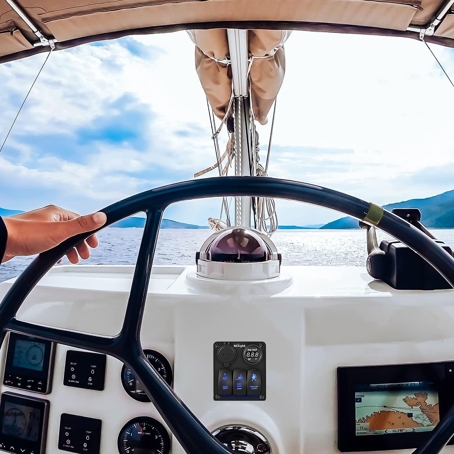 imageNilight 6 Gang Rocker Switch Panel Laser Etched Aluminum LED Light Bar with Cigarette Lighter and Dual USB Charger Voltmeter for 12V24V Cars Trailers UTV Boats RVs Campers3 Gang USBVoltmeter