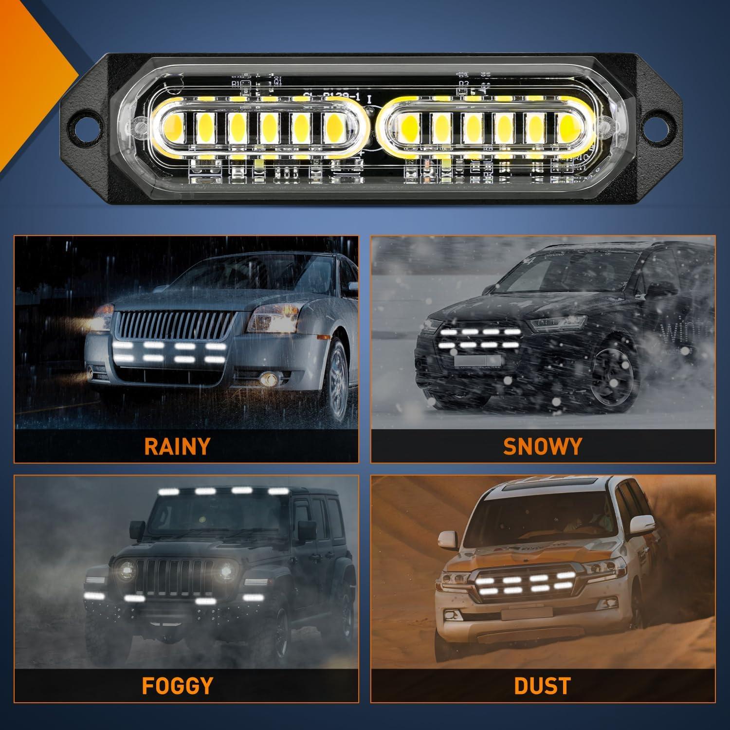 imageNilight 8PCS LED Strobe lights 12V Sync Feature Amber White 12 24LED Emergency Hazard Warning Lights with Controller for Cars Trucks RVs Campers 2 Years WarrantyWhite Lights 8Pcs