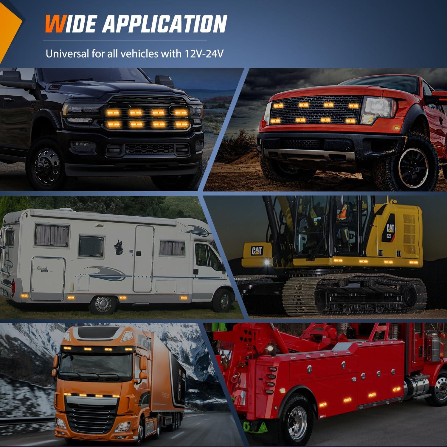 imageNilight 8PCS LED Strobe lights 12V Sync Feature Amber White 12 24LED Emergency Hazard Warning Lights with Controller for Cars Trucks RVs Campers 2 Years WarrantyAmber with Controller