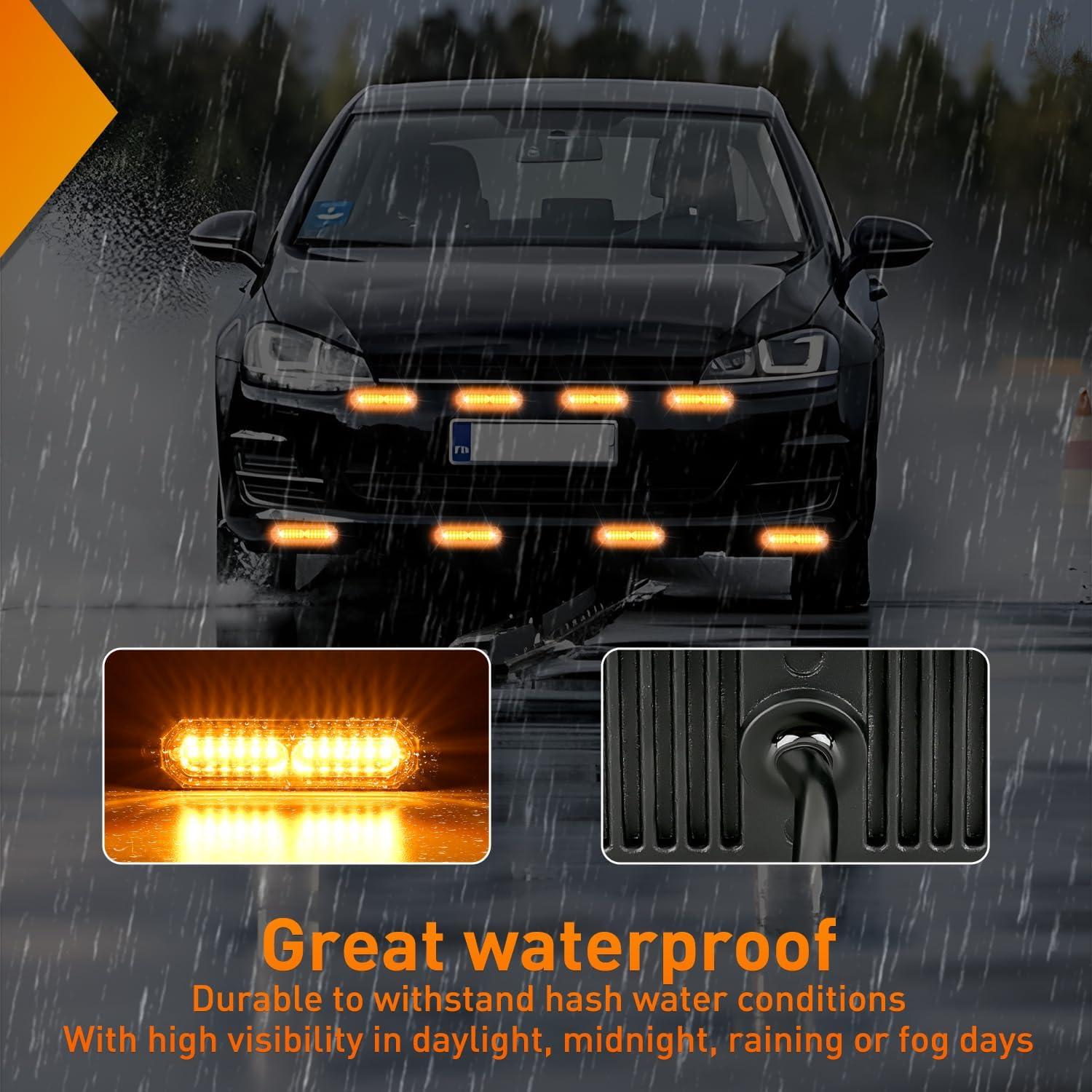 imageNilight 8PCS LED Strobe lights 12V Sync Feature Amber White 12 24LED Emergency Hazard Warning Lights with Controller for Cars Trucks RVs Campers 2 Years WarrantyAmber Lights 8Pcs