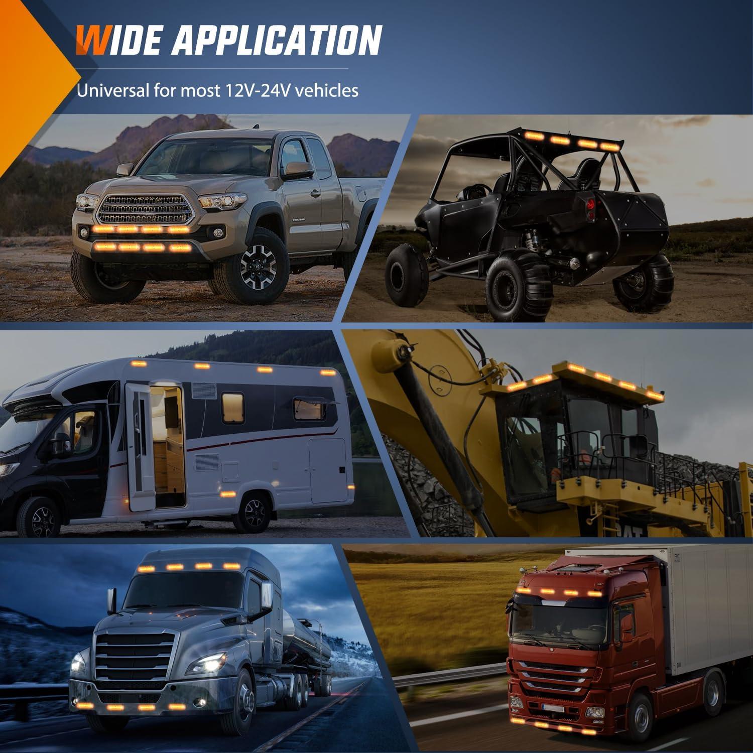 imageNilight 8PCS LED Strobe lights 12V Sync Feature Amber White 12 24LED Emergency Hazard Warning Lights with Controller for Cars Trucks RVs Campers 2 Years WarrantyAmber Lights 8Pcs