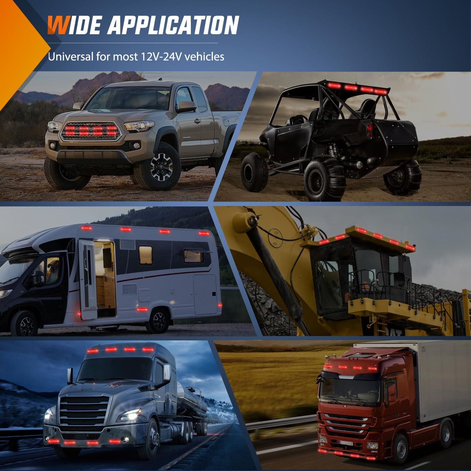 imageNilight 8PCS LED Strobe lights 12V Sync Feature Amber White 12 24LED Emergency Hazard Warning Lights with Controller for Cars Trucks RVs Campers 2 Years WarrantyRed Lights 8Pcs