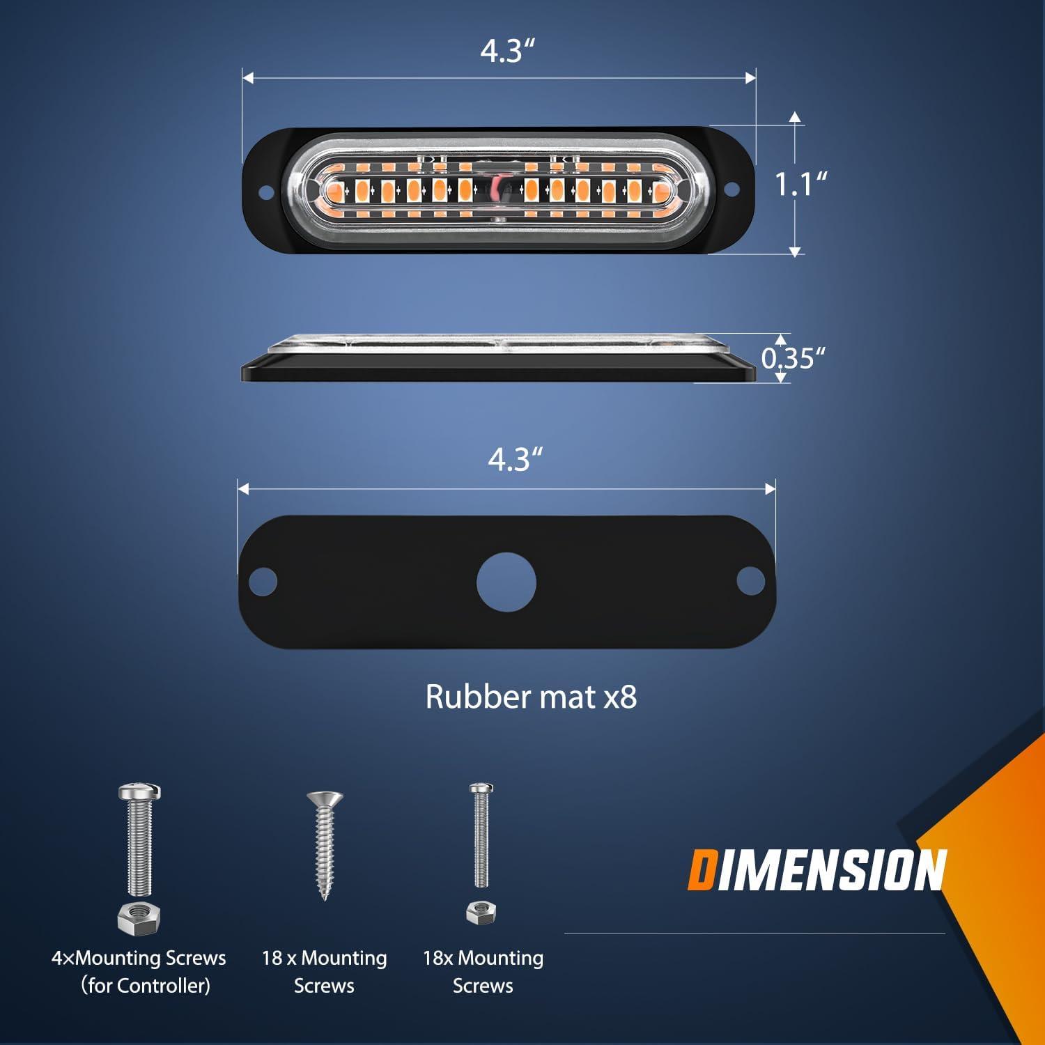 imageNilight 8PCS LED Strobe lights 12V Sync Feature Amber White 12 24LED Emergency Hazard Warning Lights with Controller for Cars Trucks RVs Campers 2 Years WarrantyAmber with Controller