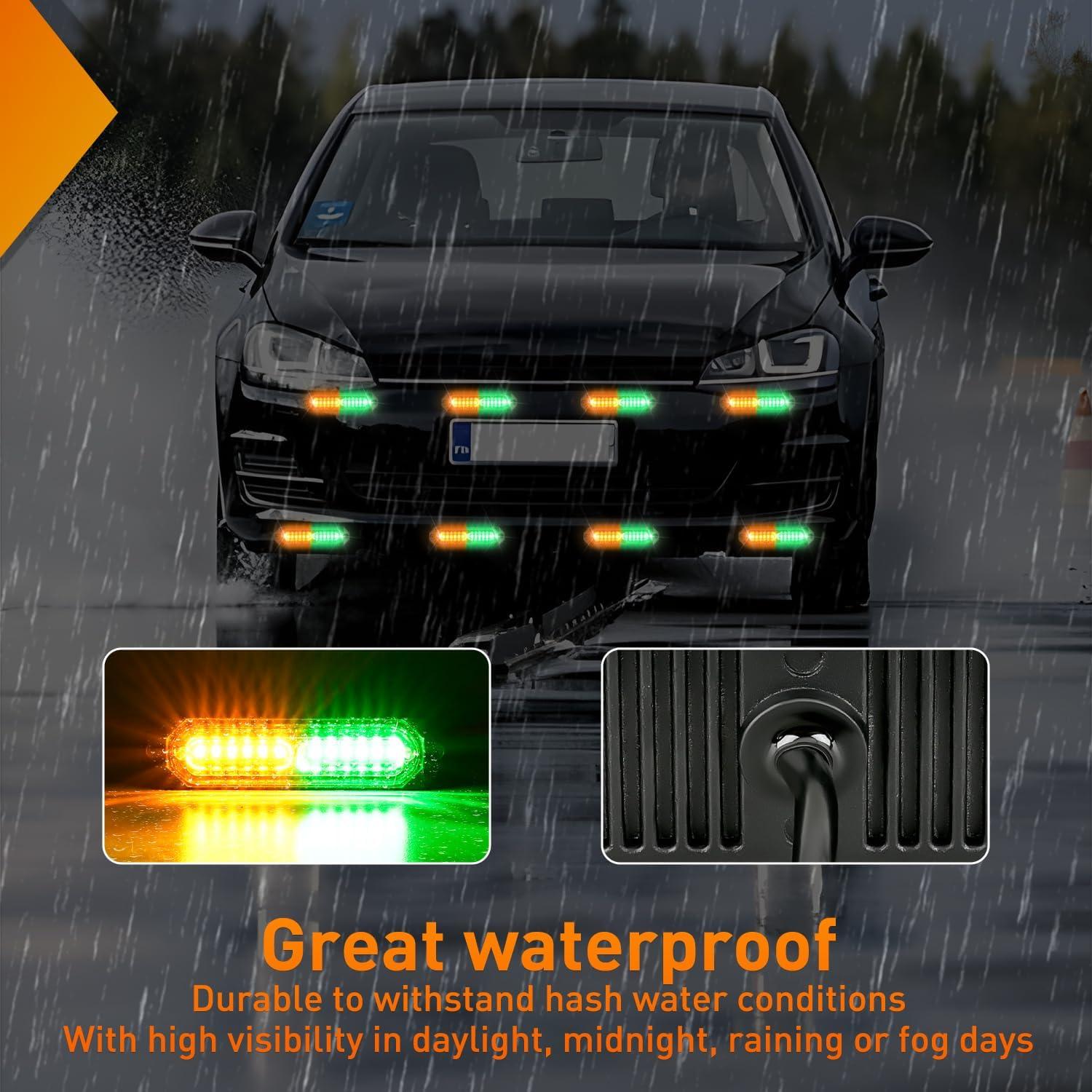 imageNilight 8PCS LED Strobe lights 12V Sync Feature Amber White 12 24LED Emergency Hazard Warning Lights with Controller for Cars Trucks RVs Campers 2 Years WarrantyAmberGreen Lights 8Pcs