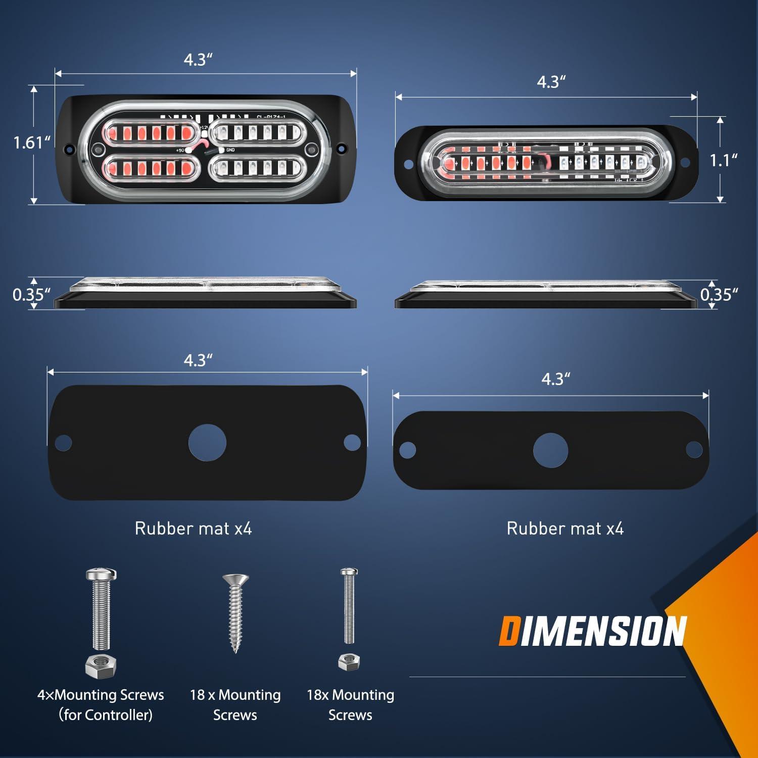 imageNilight 8PCS LED Strobe lights 12V Sync Feature Amber White 12 24LED Emergency Hazard Warning Lights with Controller for Cars Trucks RVs Campers 2 Years WarrantyRedBlue
