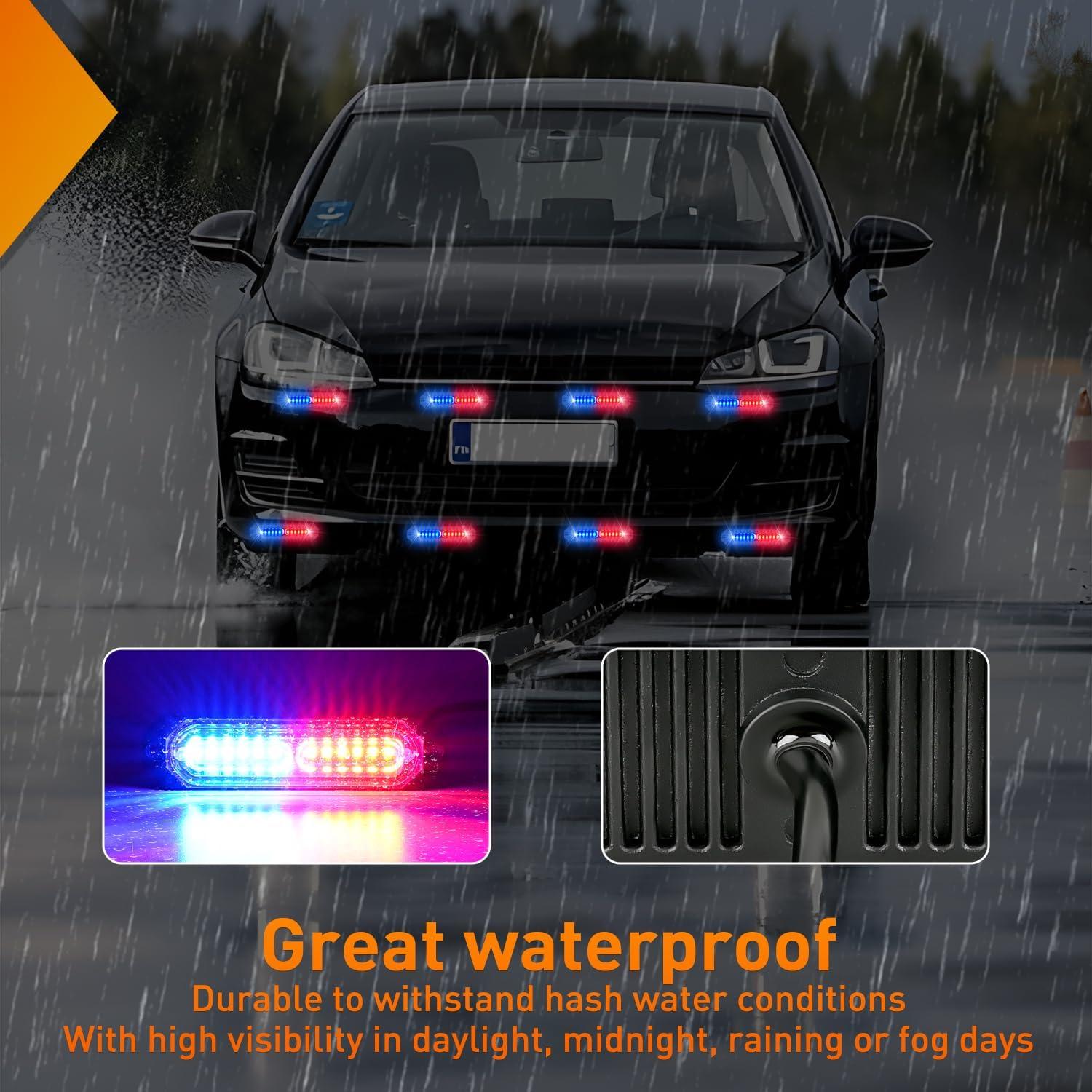 imageNilight 8PCS LED Strobe lights 12V Sync Feature Amber White 12 24LED Emergency Hazard Warning Lights with Controller for Cars Trucks RVs Campers 2 Years WarrantyRedBlue Lights 8Pcs