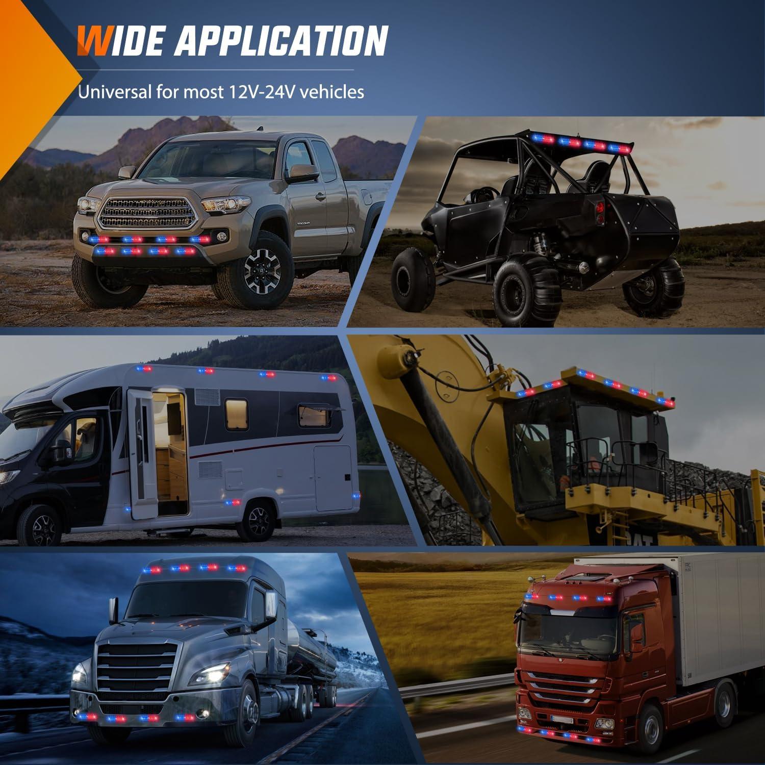 imageNilight 8PCS LED Strobe lights 12V Sync Feature Amber White 12 24LED Emergency Hazard Warning Lights with Controller for Cars Trucks RVs Campers 2 Years WarrantyRedBlue Lights 8Pcs