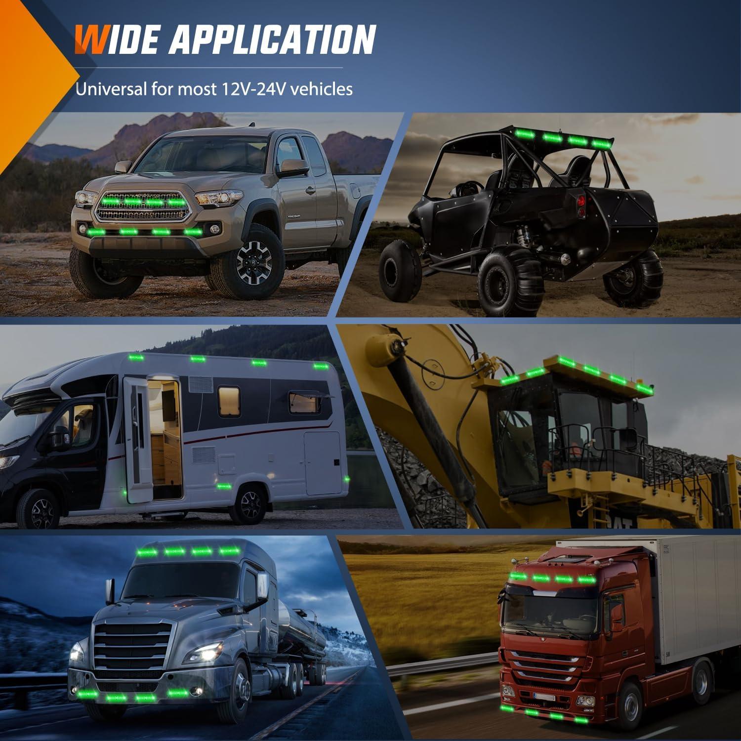 imageNilight 8PCS LED Strobe lights 12V Sync Feature Amber White 12 24LED Emergency Hazard Warning Lights with Controller for Cars Trucks RVs Campers 2 Years WarrantyGreen Lights 8Pcs