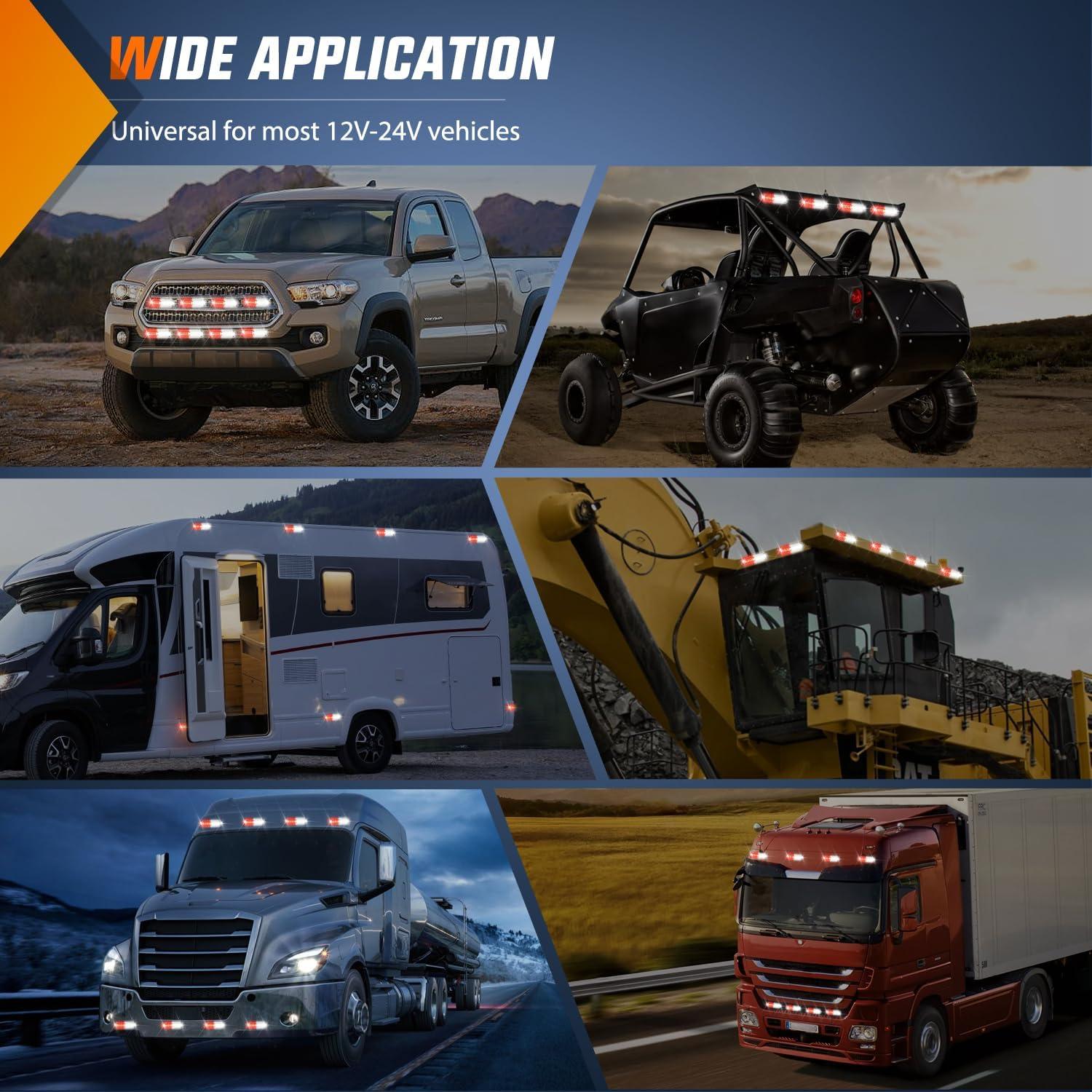 imageNilight 8PCS LED Strobe lights 12V Sync Feature Amber White 12 24LED Emergency Hazard Warning Lights with Controller for Cars Trucks RVs Campers 2 Years WarrantyRedWhite Lights 8Pcs