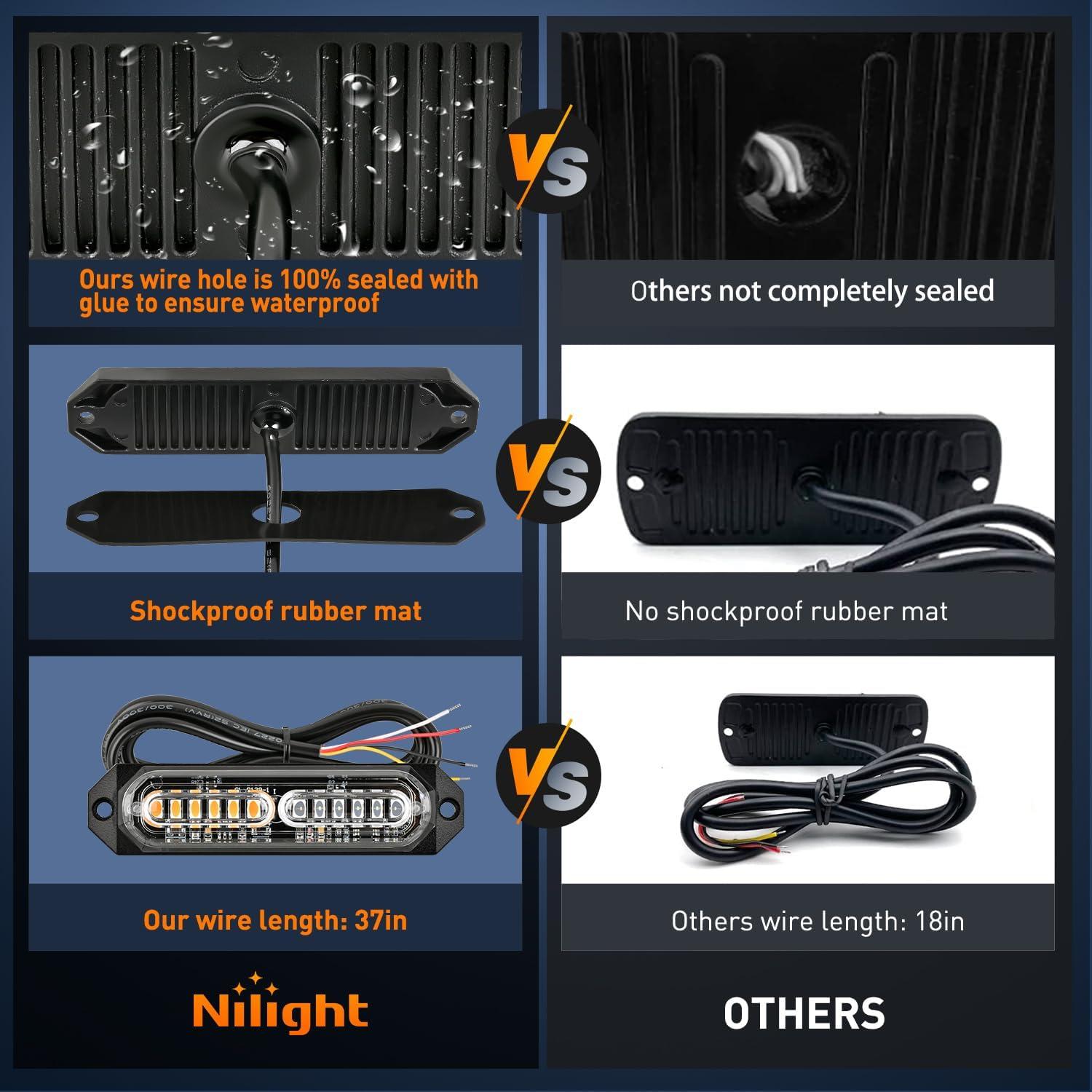 imageNilight 8PCS LED Strobe lights 12V Sync Feature Amber White 12 24LED Emergency Hazard Warning Lights with Controller for Cars Trucks RVs Campers 2 Years WarrantyAmberGreen Lights 8Pcs