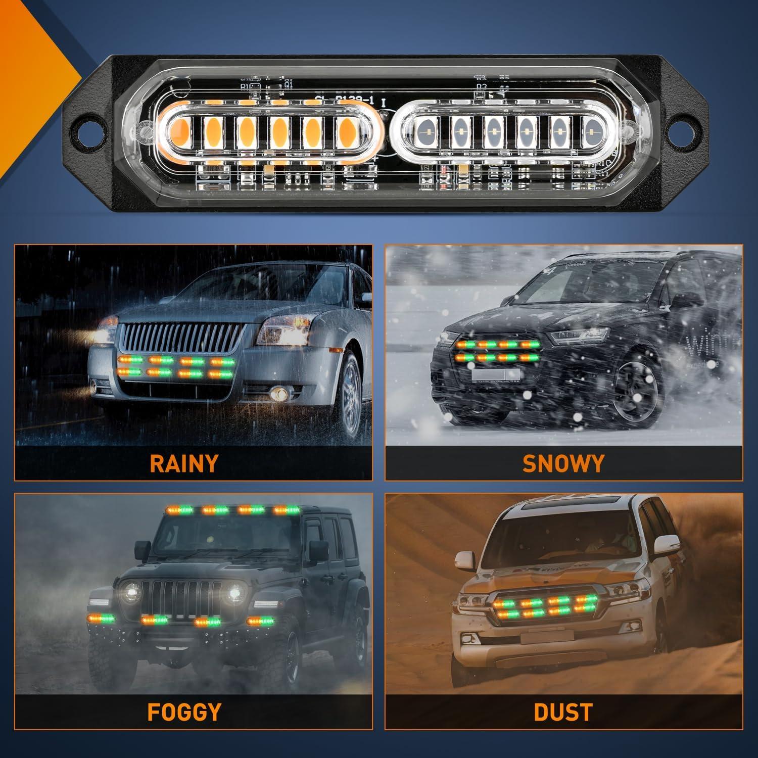 imageNilight 8PCS LED Strobe lights 12V Sync Feature Amber White 12 24LED Emergency Hazard Warning Lights with Controller for Cars Trucks RVs Campers 2 Years WarrantyAmberGreen Lights 8Pcs