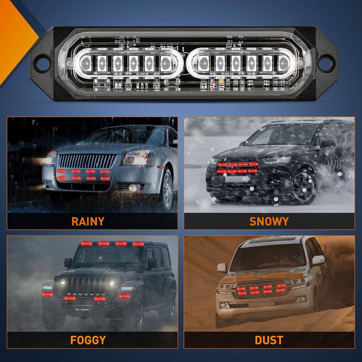 imageNilight 8PCS LED Strobe lights 12V Sync Feature Amber White 12 24LED Emergency Hazard Warning Lights with Controller for Cars Trucks RVs Campers 2 Years WarrantyRed Lights 8Pcs