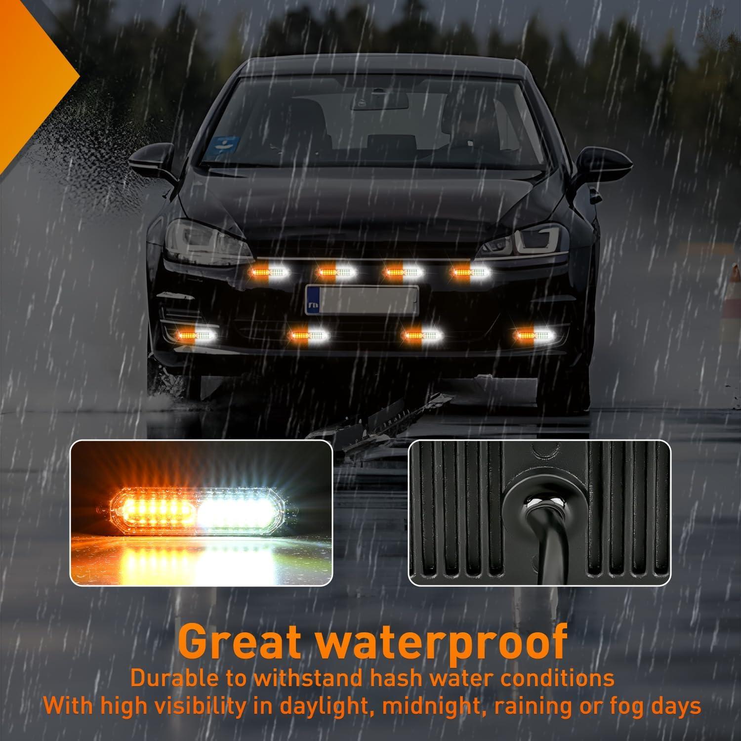 imageNilight 8PCS LED Strobe lights 12V Sync Feature Amber White 12 24LED Emergency Hazard Warning Lights with Controller for Cars Trucks RVs Campers 2 Years WarrantyAmberWhite Lights 8Pcs