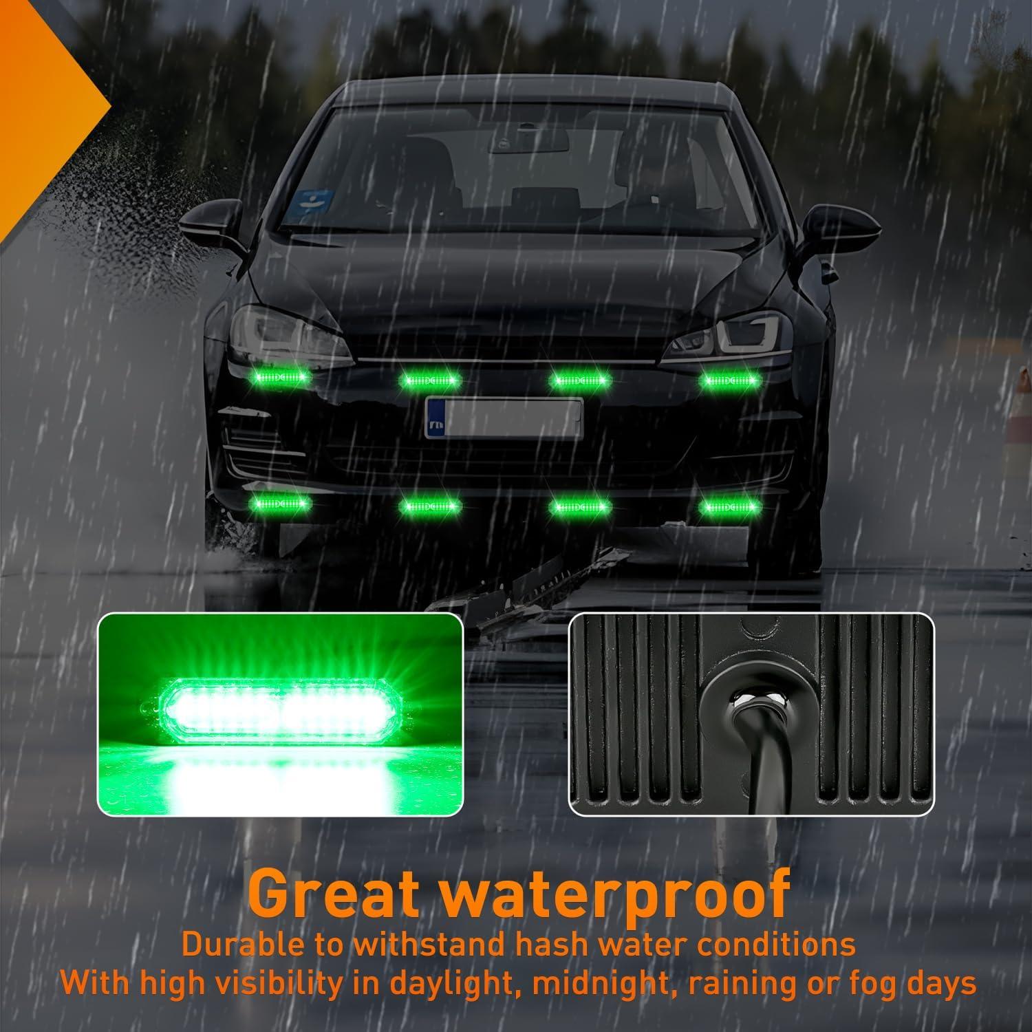 imageNilight 8PCS LED Strobe lights 12V Sync Feature Amber White 12 24LED Emergency Hazard Warning Lights with Controller for Cars Trucks RVs Campers 2 Years WarrantyGreen Lights 8Pcs