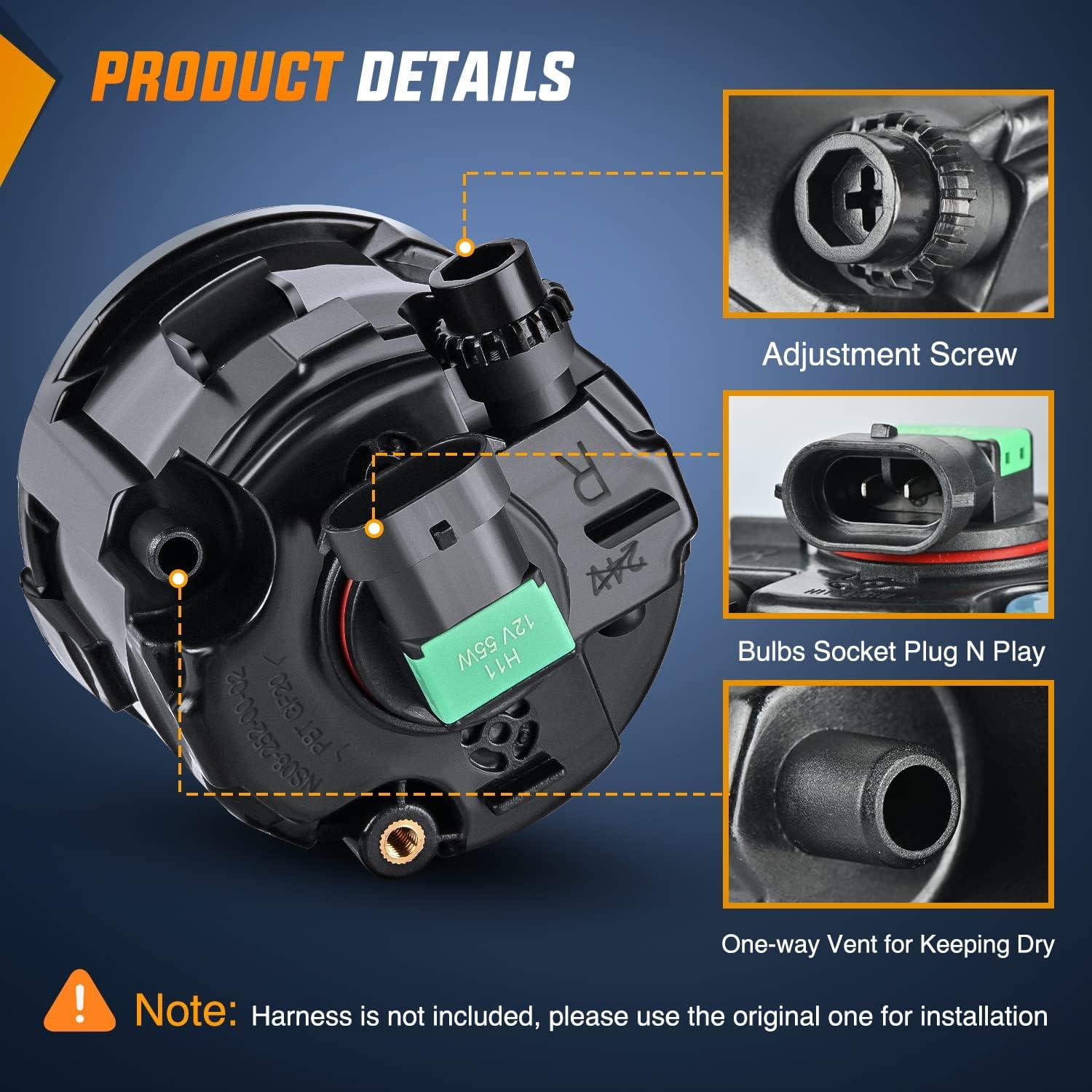 imageNilight Fog Light Compatible with 2007 2008 2009 2010 2011 2012 2013 2014 2015 2016 2017 2018 2019 Nissan Altima Versa Note Maxima Pathfinder Infiniti QX60 M35 M45 G37 JX35Black