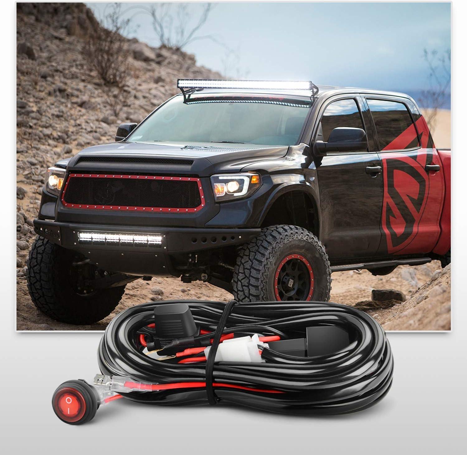 imageNilight LED Light Bar 15 FT Wiring Harness Kit 2 Leads 16AWG 12V On Off Switch Power Relay Blade Fuse for Off Road Lights LED Work Light 2 Years Warranty Black10ft Wiring Harness