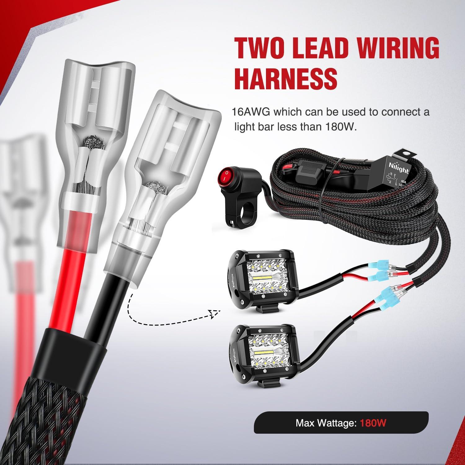 imageNilight LED Light Bar Wiring Harness Kit Motorcycle Handlebar Push Button Switch 16AWG 2 Leads 12V On Off for ATV UTV Driving Lights 78inchMotorcycle Handlebar Switch Wiring2 Leads