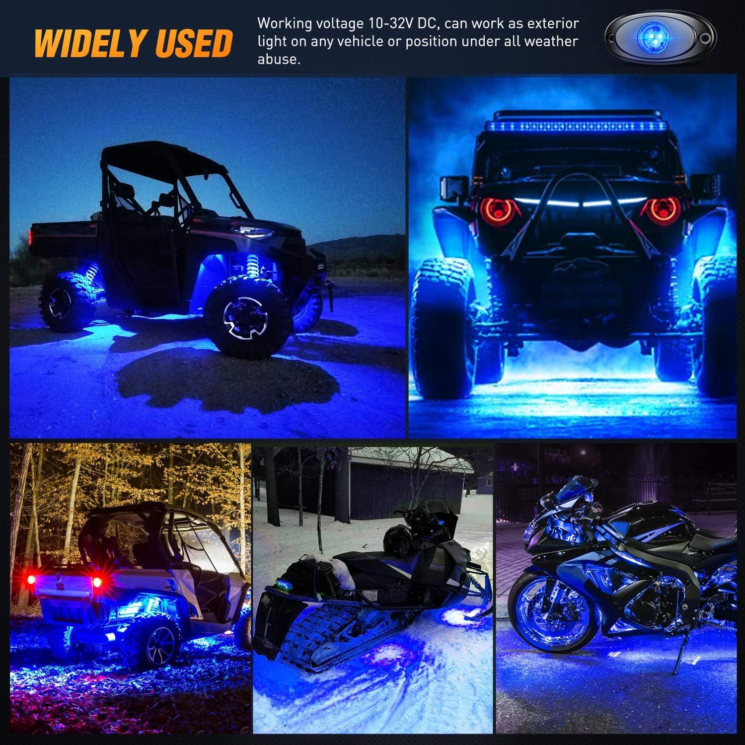 imageNilight LED Rock Light 4PCS Underglow Wheel Well Pods Waterproof Exterior Underbody Roof Rack Side Lamps for Car Truck Pickups ATV UTV SUV Motorcycle Boat White ColorBlue