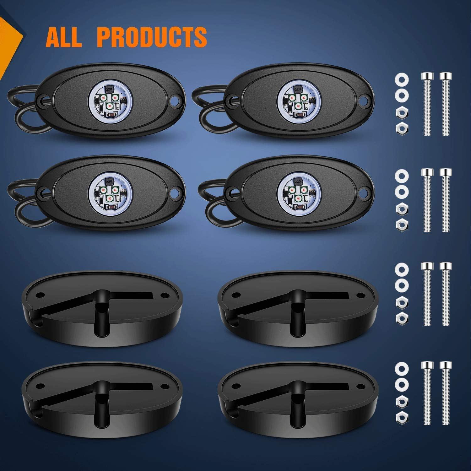 imageNilight LED Rock Light 4PCS Underglow Wheel Well Pods Waterproof Exterior Underbody Roof Rack Side Lamps for Car Truck Pickups ATV UTV SUV Motorcycle Boat White ColorRed