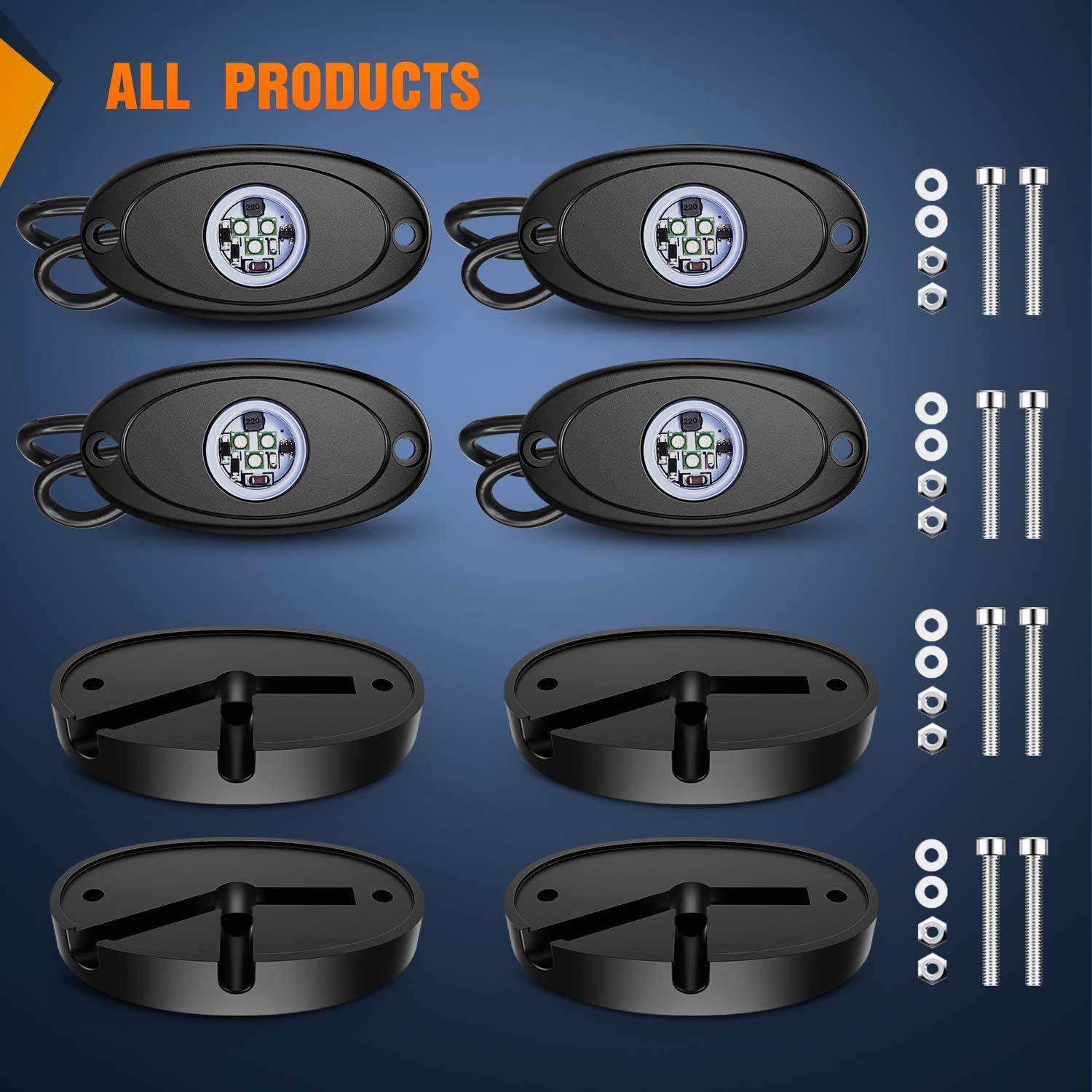 imageNilight LED Rock Light 4PCS Underglow Wheel Well Pods Waterproof Exterior Underbody Roof Rack Side Lamps for Car Truck Pickups ATV UTV SUV Motorcycle Boat White ColorBlue