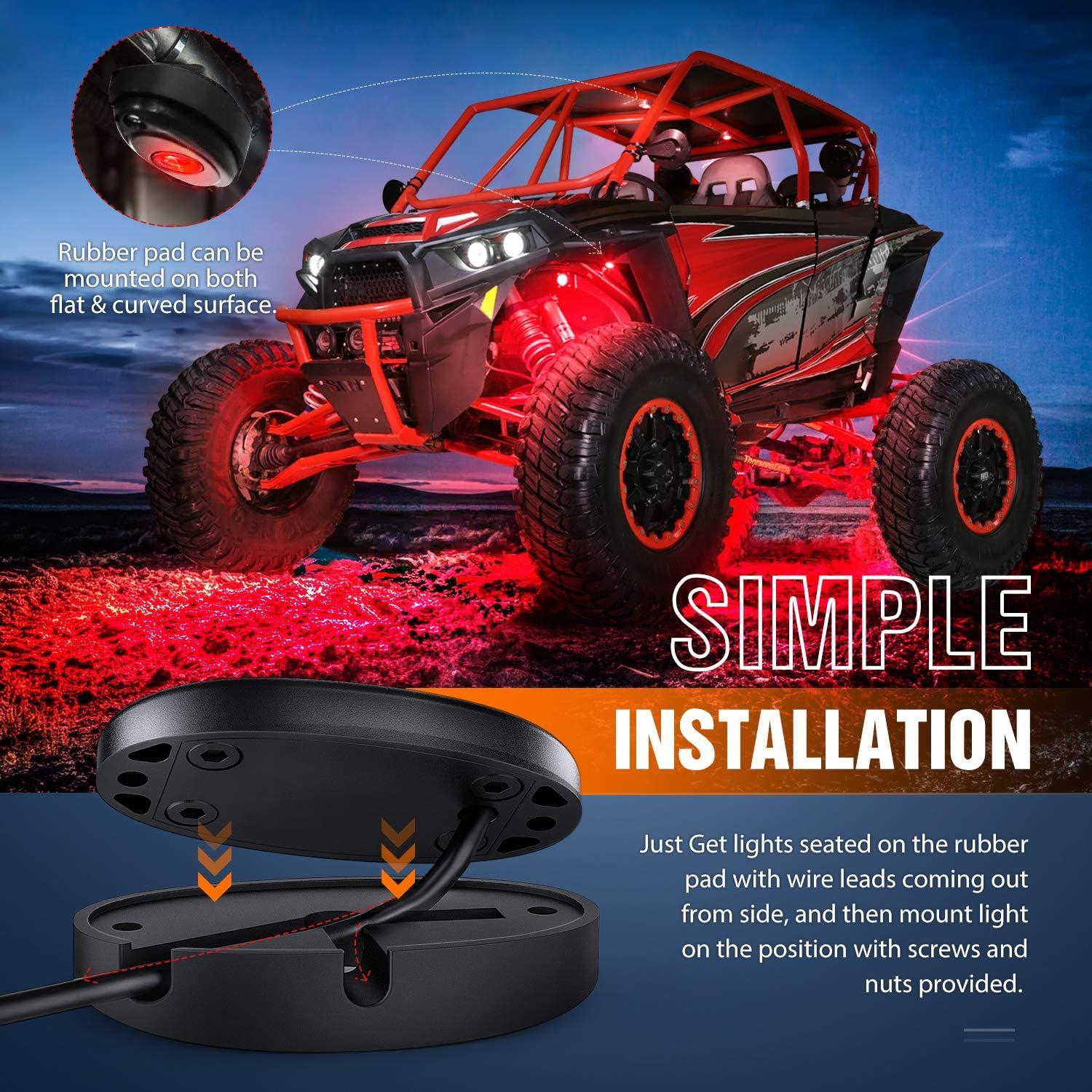 imageNilight LED Rock Light 4PCS Underglow Wheel Well Pods Waterproof Exterior Underbody Roof Rack Side Lamps for Car Truck Pickups ATV UTV SUV Motorcycle Boat White ColorRed