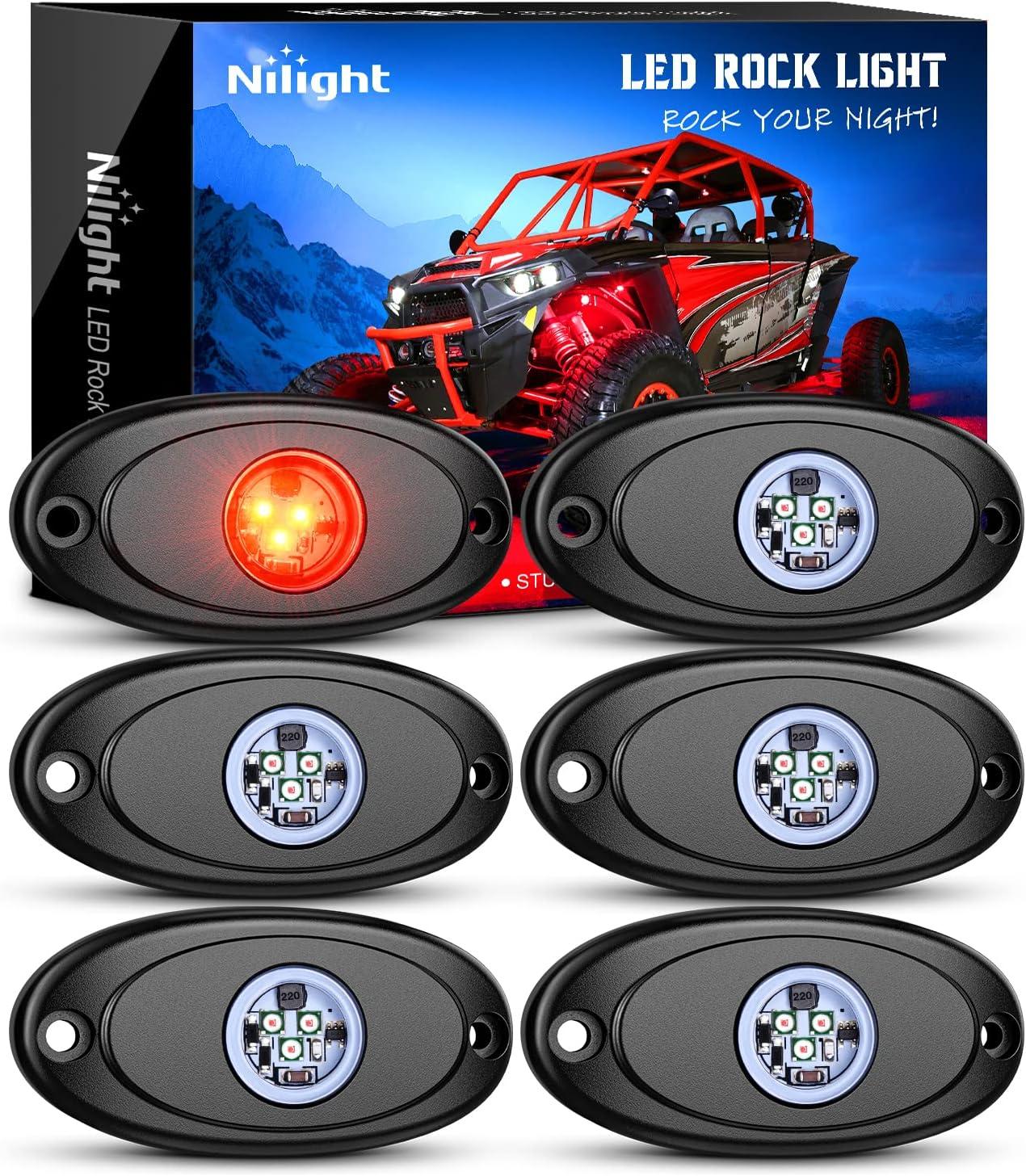 imageNilight LED Rock Light 4PCS Underglow Wheel Well Pods Waterproof Exterior Underbody Roof Rack Side Lamps for Car Truck Pickups ATV UTV SUV Motorcycle Boat White ColorRed