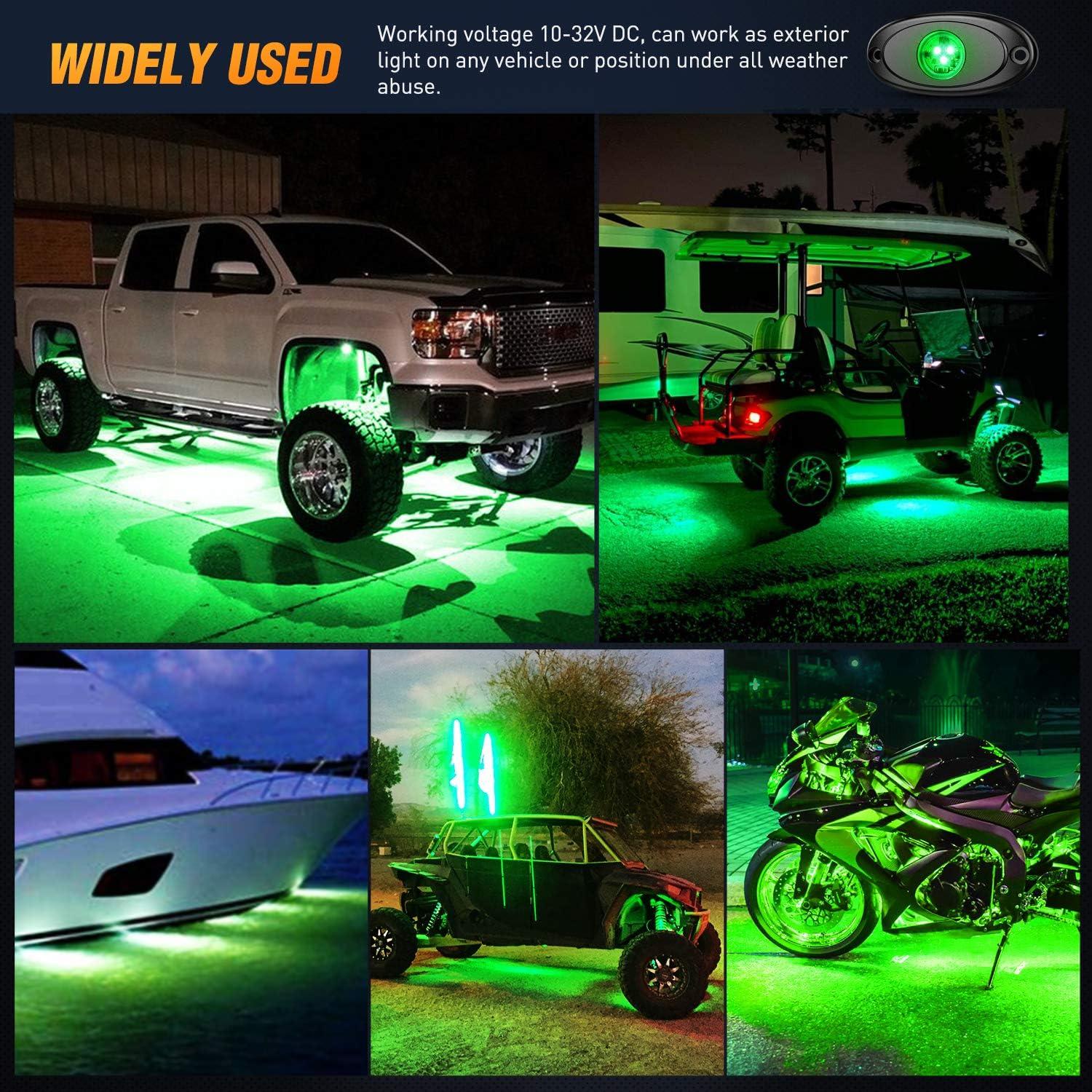 imageNilight LED Rock Light 4PCS Underglow Wheel Well Pods Waterproof Exterior Underbody Roof Rack Side Lamps for Car Truck Pickups ATV UTV SUV Motorcycle Boat White ColorGreen