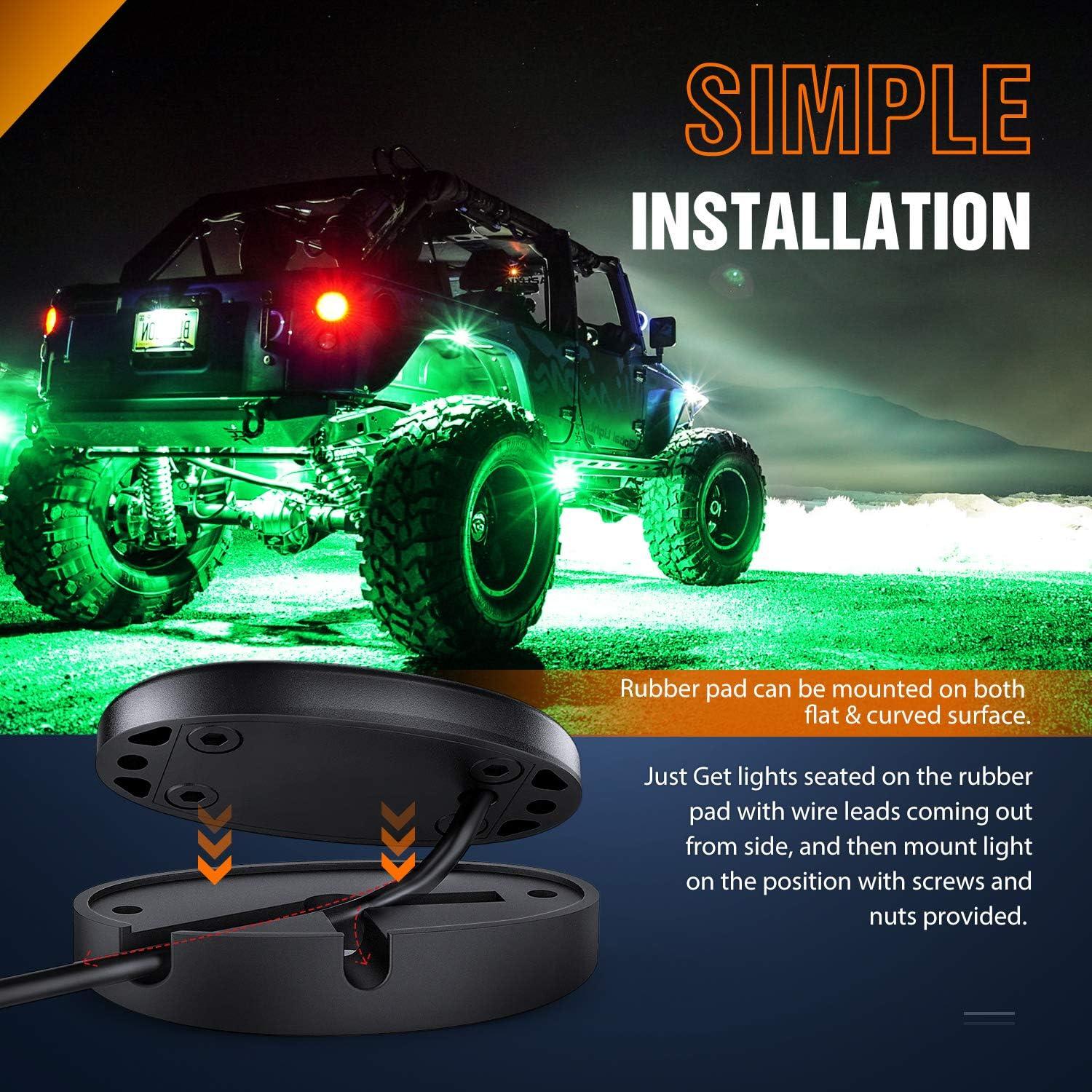 imageNilight LED Rock Light 4PCS Underglow Wheel Well Pods Waterproof Exterior Underbody Roof Rack Side Lamps for Car Truck Pickups ATV UTV SUV Motorcycle Boat White ColorGreen