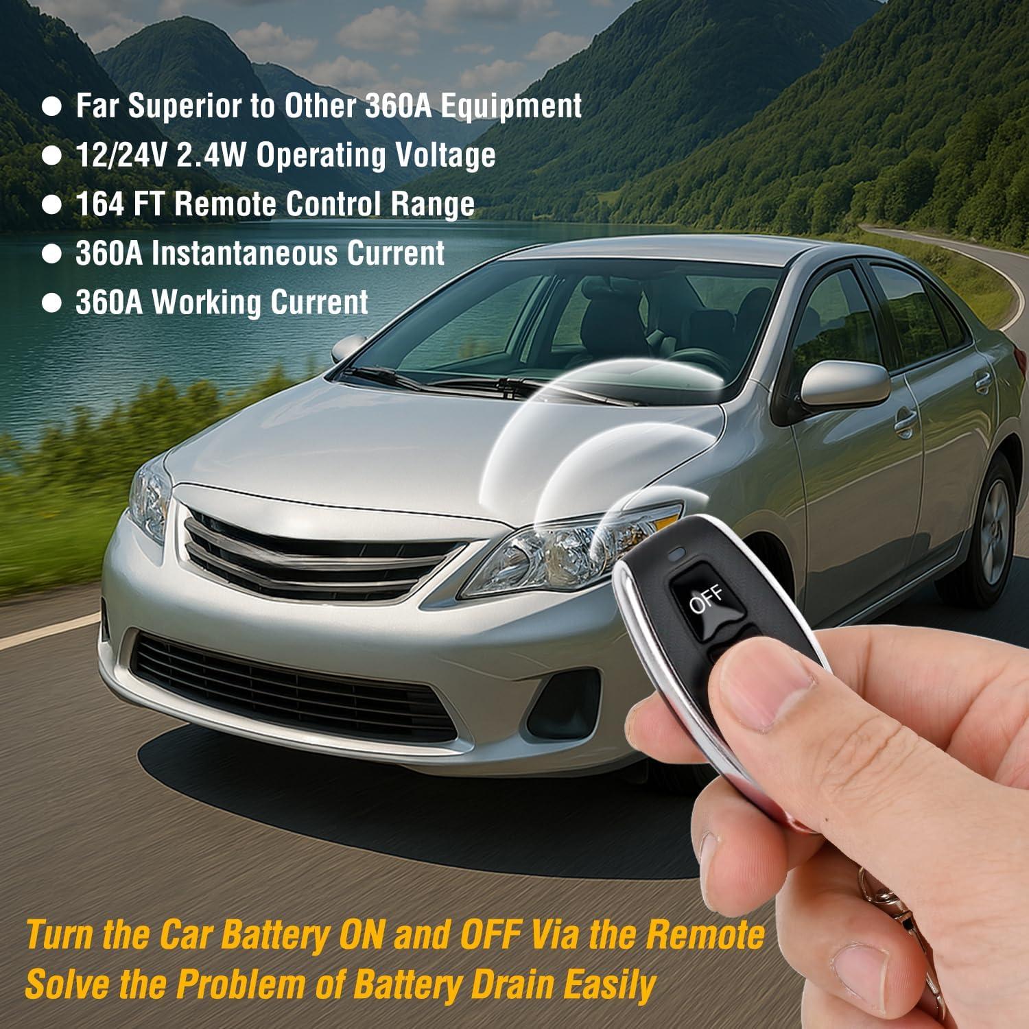 imageNilight Remote Battery Disconnect Switch 12V 250A Car AntiTheft Kill Switches Upgrade Prevent Power Drain with Wireless Remote Control Relay Fobs Black Negative Cable for Auto Truck RV Boat360A with Led VoltageWire