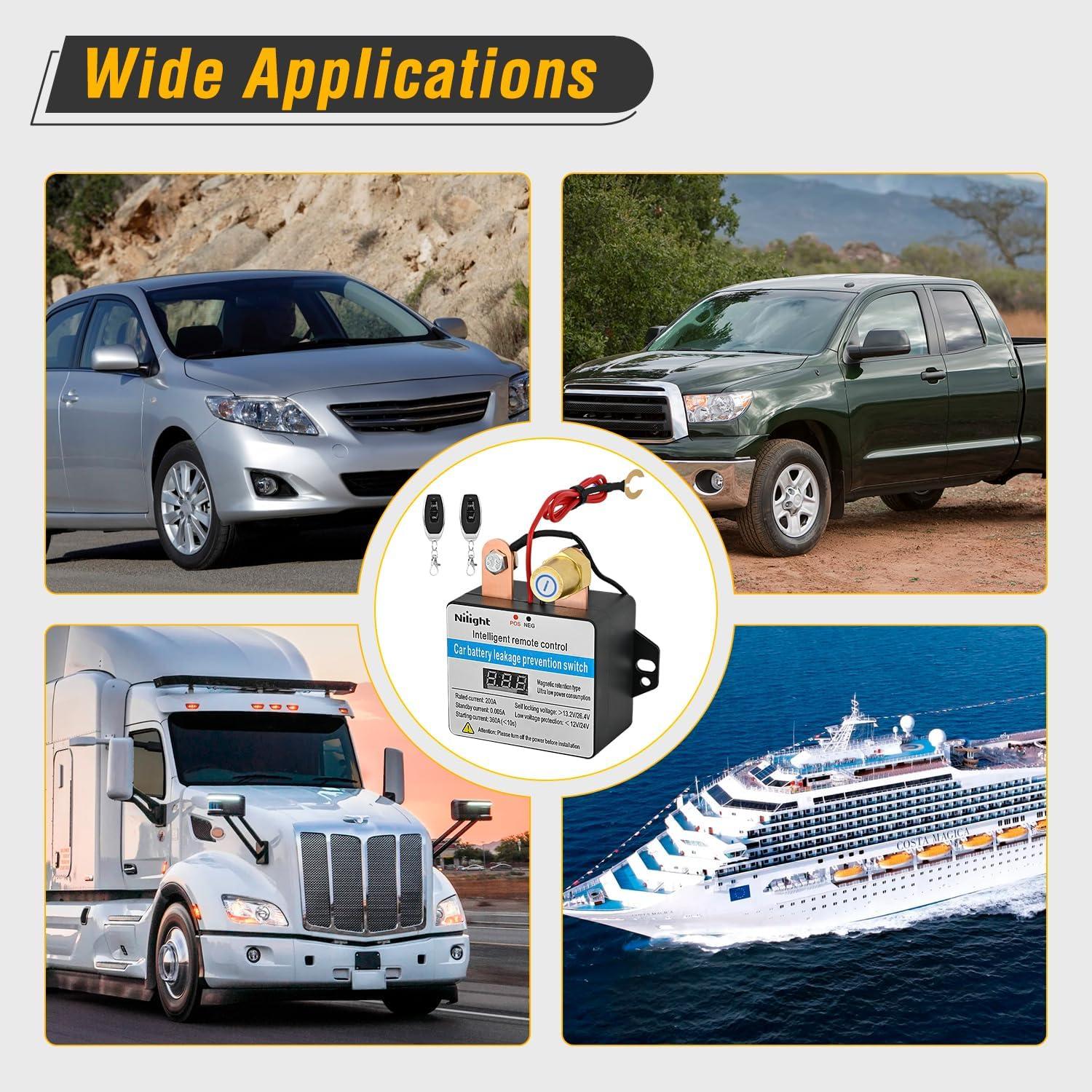 imageNilight Remote Battery Disconnect Switch 12V 250A Car AntiTheft Kill Switches Upgrade Prevent Power Drain with Wireless Remote Control Relay Fobs Black Negative Cable for Auto Truck RV Boat360A with Led VoltageWire