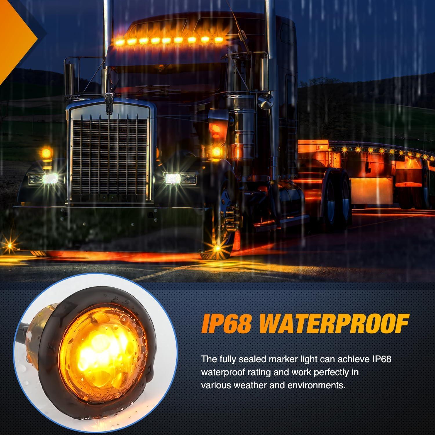 imageNilight TL03 10 PCS 34 Round Clearance LED Front Rear Side Indicator Bullet Marker Light for Truck RV Car Bus Trailer Van Caravan Boat 12V Amber10pcs 3Pin Amber