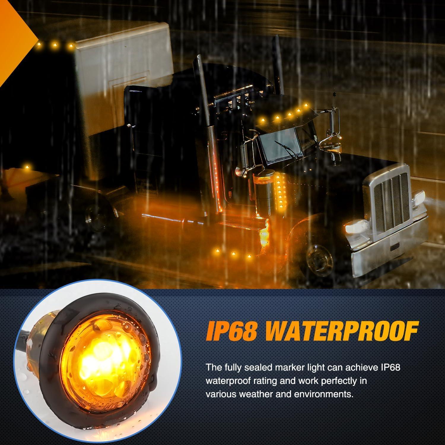 imageNilight TL03 10 PCS 34 Round Clearance LED Front Rear Side Indicator Bullet Marker Light for Truck RV Car Bus Trailer Van Caravan Boat 12V Amber10pcs 2Pin Amber