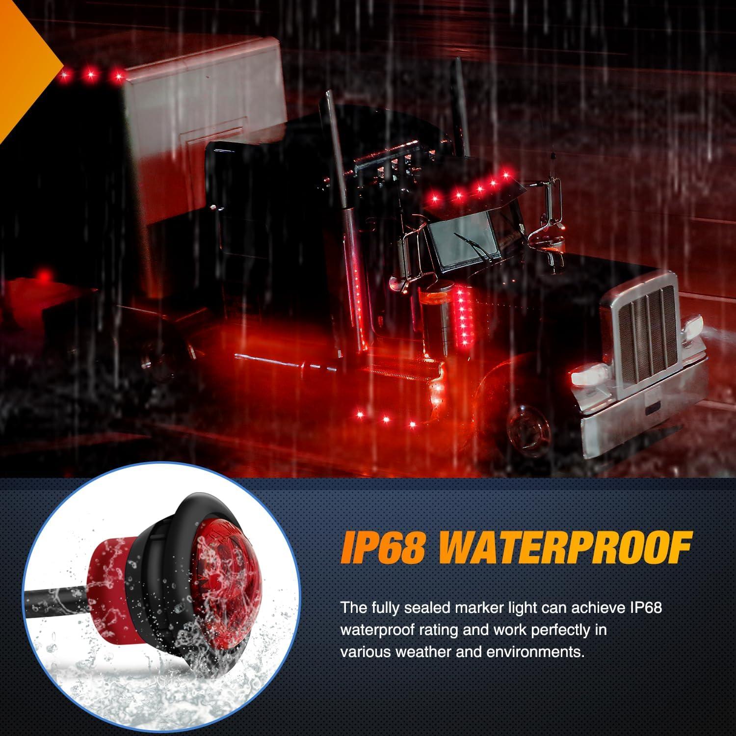 imageNilight TL03 10 PCS 34 Round Clearance LED Front Rear Side Indicator Bullet Marker Light for Truck RV Car Bus Trailer Van Caravan Boat 12V Amber10pcs 2Pin Red