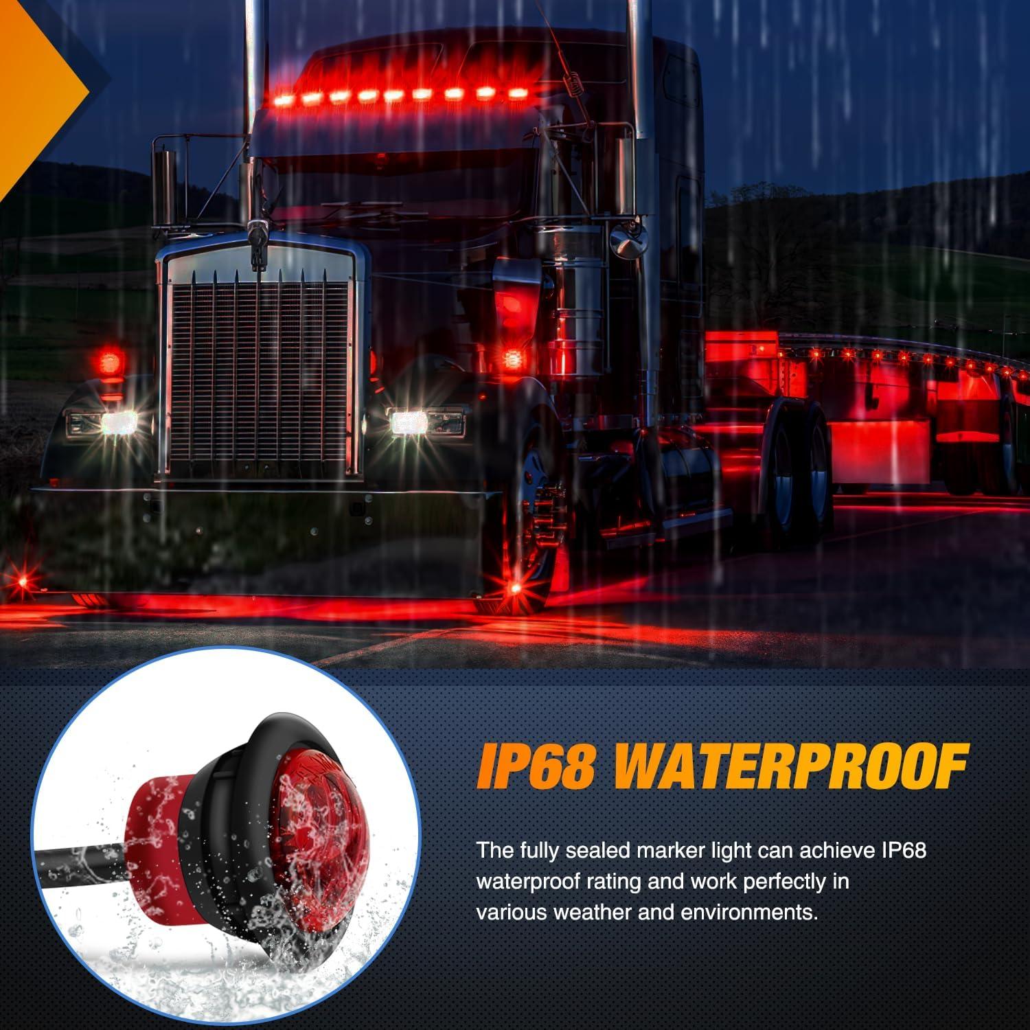 imageNilight TL03 10 PCS 34 Round Clearance LED Front Rear Side Indicator Bullet Marker Light for Truck RV Car Bus Trailer Van Caravan Boat 12V Amber10pcs 3Pin Red