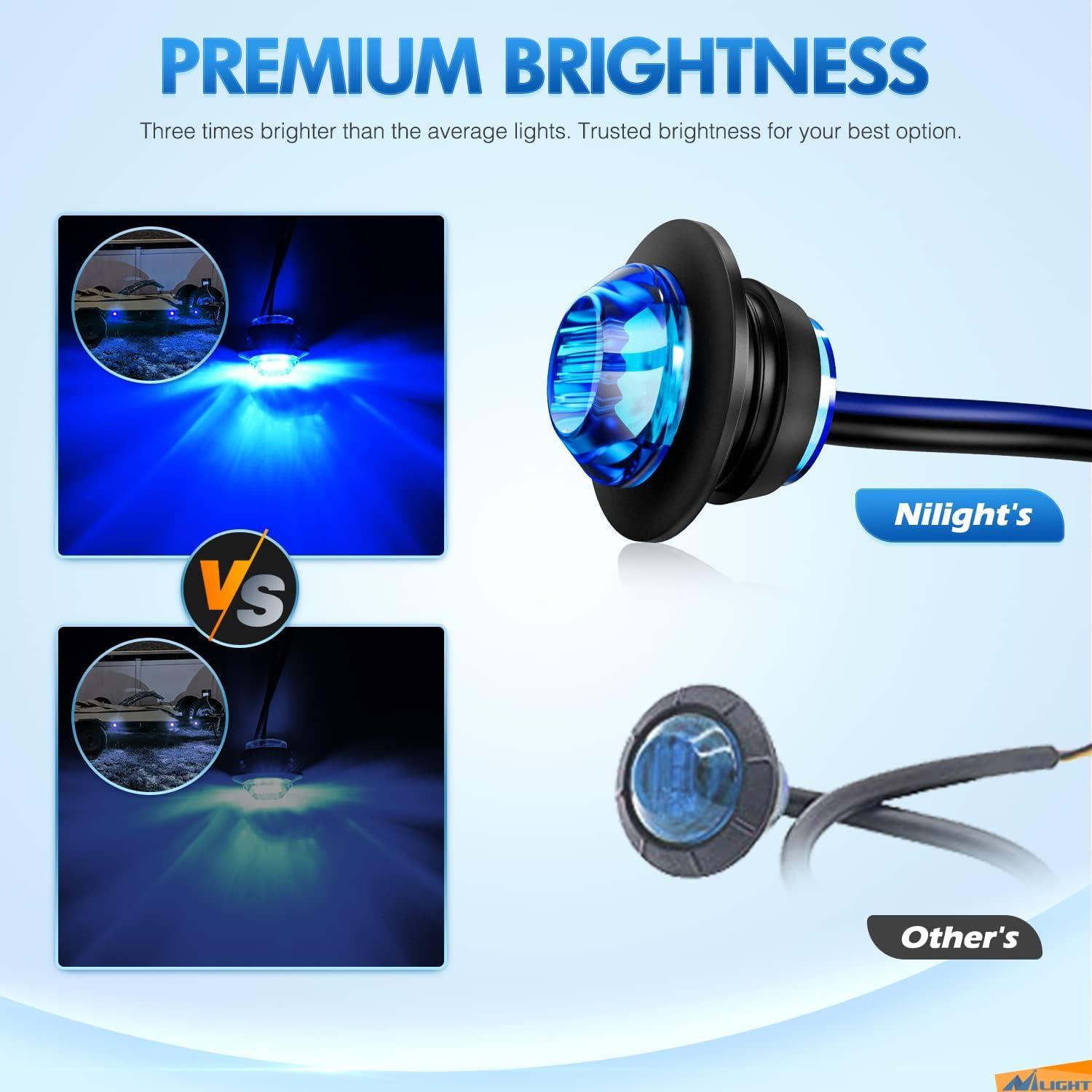 imageNilight TL03 10 PCS 34 Round Clearance LED Front Rear Side Indicator Bullet Marker Light for Truck RV Car Bus Trailer Van Caravan Boat 12V Amber10pcs Blue