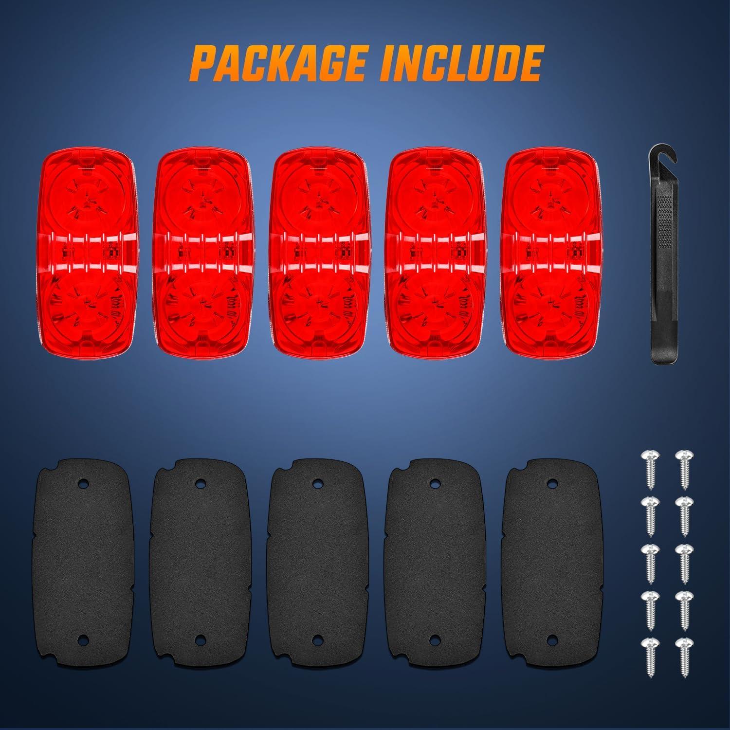 imageNilight TL03 10 PCS 34 Round Clearance LED Front Rear Side Indicator Bullet Marker Light for Truck RV Car Bus Trailer Van Caravan Boat 12V Amber5Pcs Red