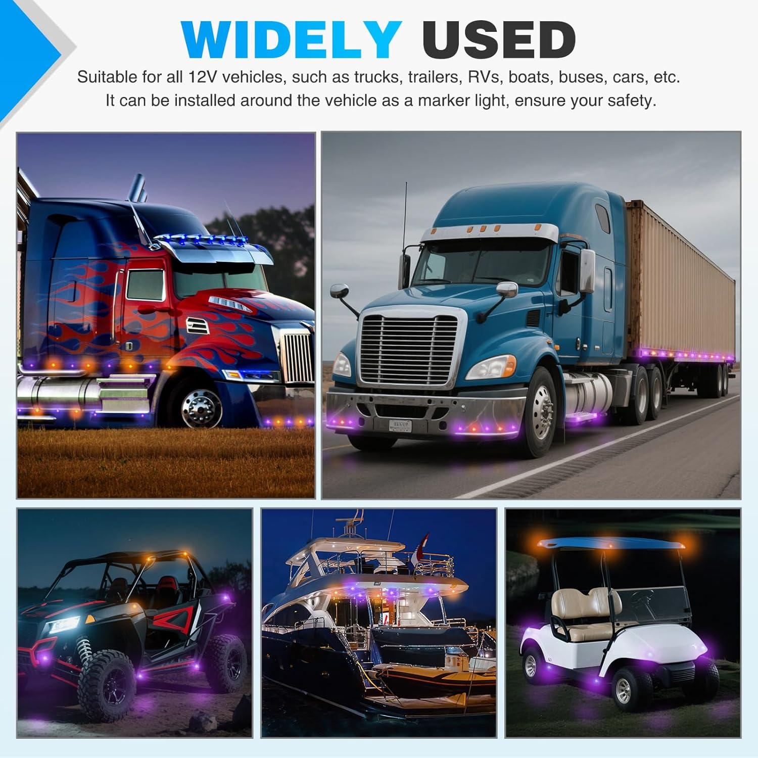 imageNilight TL03 10 PCS 34 Round Clearance LED Front Rear Side Indicator Bullet Marker Light for Truck RV Car Bus Trailer Van Caravan Boat 12V AmberAmber Purple 10Pcs