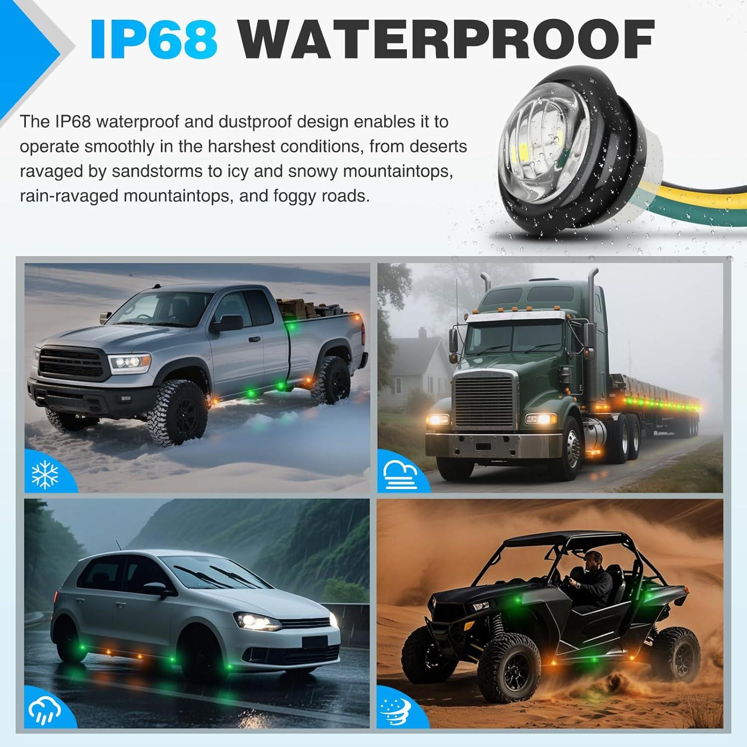 imageNilight TL03 10 PCS 34 Round Clearance LED Front Rear Side Indicator Bullet Marker Light for Truck RV Car Bus Trailer Van Caravan Boat 12V AmberAmber Green 10Pcs