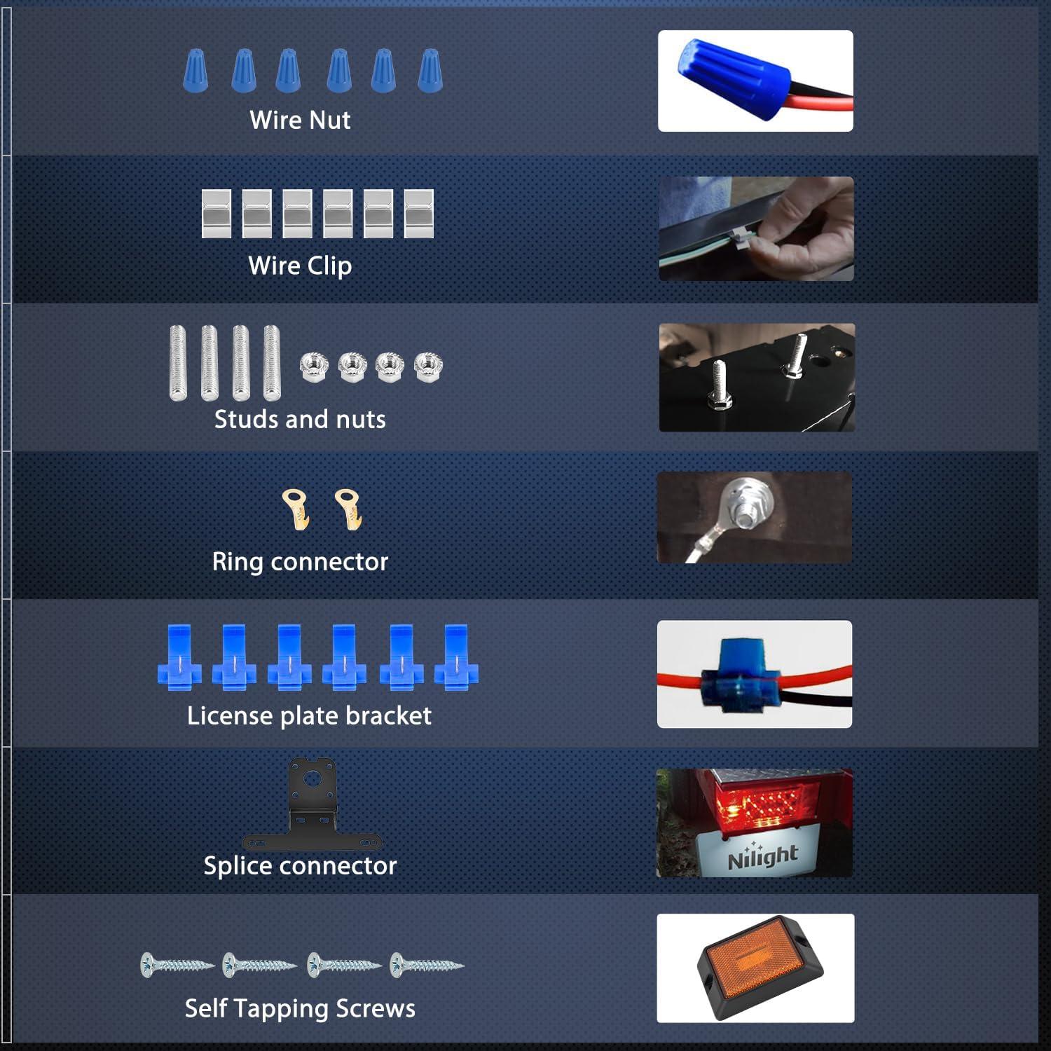 imageNilight TL20 2PCS Submersible Kit Low Profile Rectangular LED Stop Tail Turn Signal Side Marker Light on 12V RV Pickup Trucks Marine Boats Trailers 2 Years WarrantyRed White BlackTrailer LightMarker Light