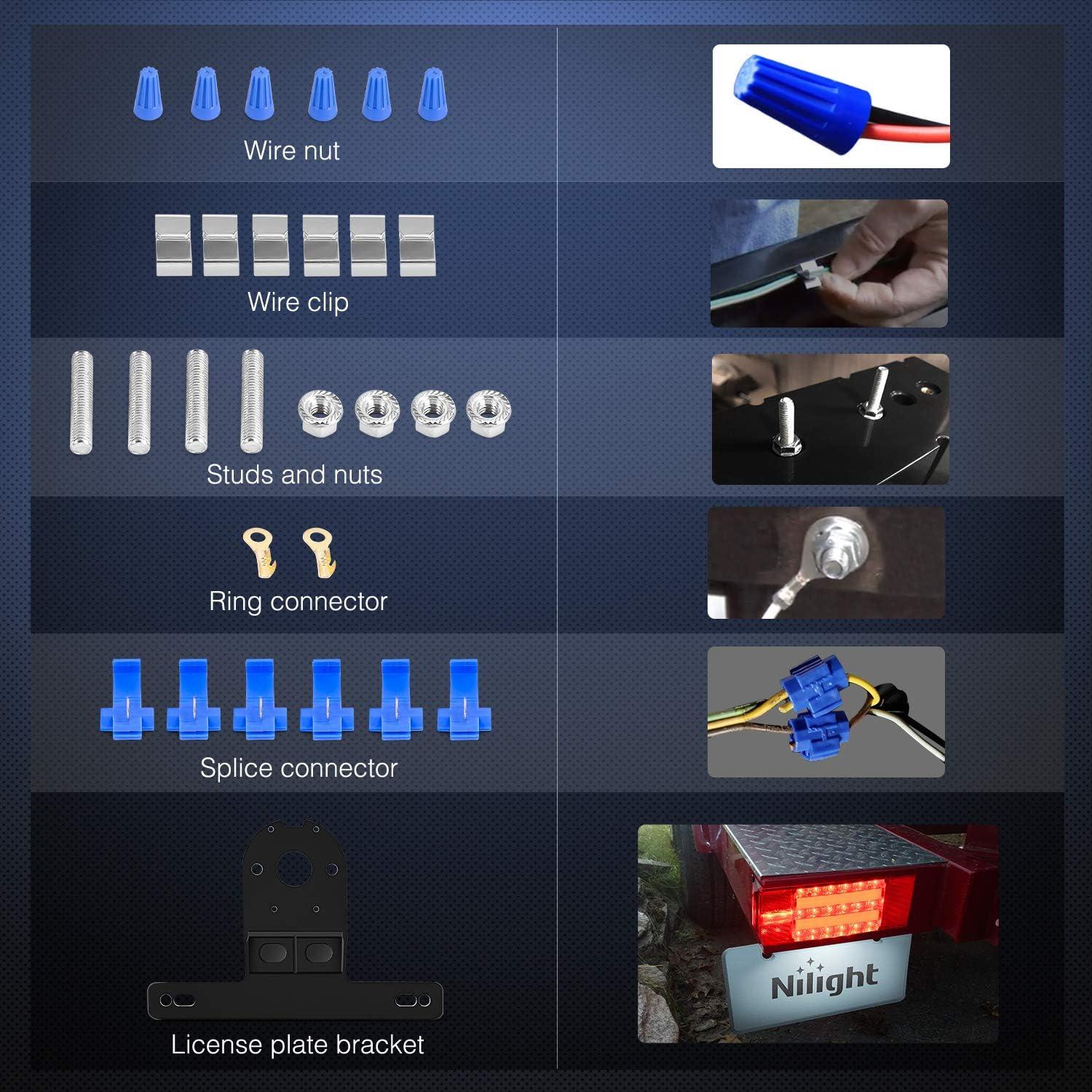 imageNilight TL20 2PCS Submersible Kit Low Profile Rectangular LED Stop Tail Turn Signal Side Marker Light on 12V RV Pickup Trucks Marine Boats Trailers 2 Years WarrantyRed White BlackHalo Rectangular Light Side MarkerWire Kit