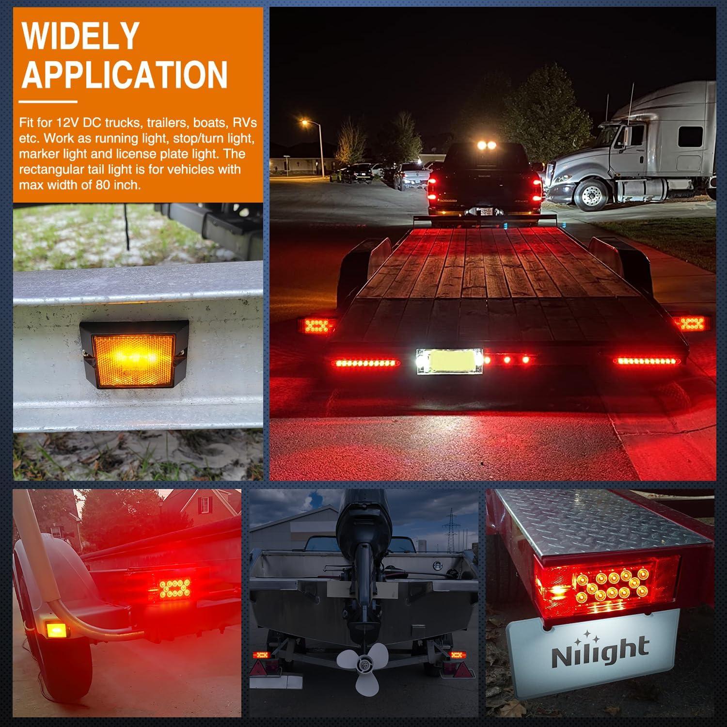 imageNilight TL20 2PCS Submersible Kit Low Profile Rectangular LED Stop Tail Turn Signal Side Marker Light on 12V RV Pickup Trucks Marine Boats Trailers 2 Years WarrantyRed White BlackTrailer LightMarker Light