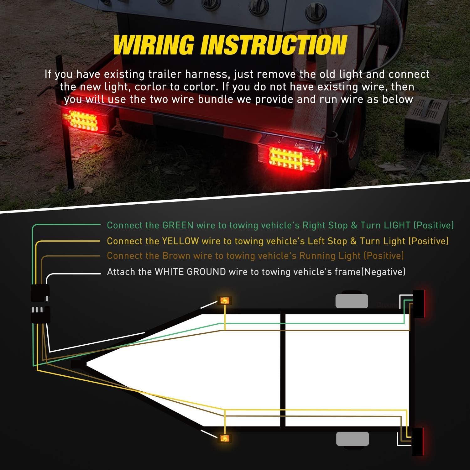 imageNilight TL20 2PCS Submersible Kit Low Profile Rectangular LED Stop Tail Turn Signal Side Marker Light on 12V RV Pickup Trucks Marine Boats Trailers 2 Years WarrantyRed White BlackHalo Rectangular Light Side MarkerWire Kit