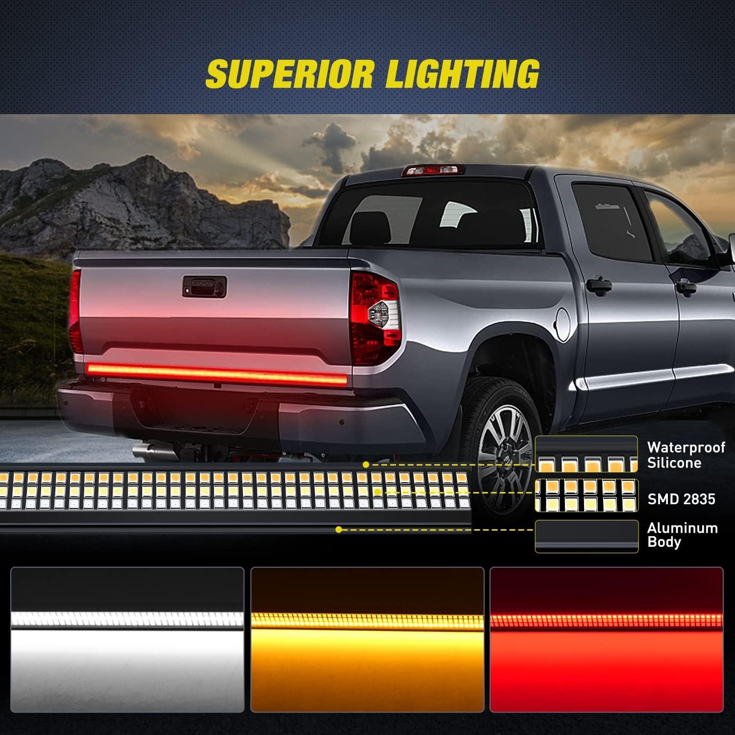 imageNilight TR04 Truck Tailgate Bar 60quot Triple Row 504 LED Strip with Red Brake White Reverse Sequential Amber Turning Signals Strobe Lights2 Years Warranty60 Aluminum Frame LED Strip