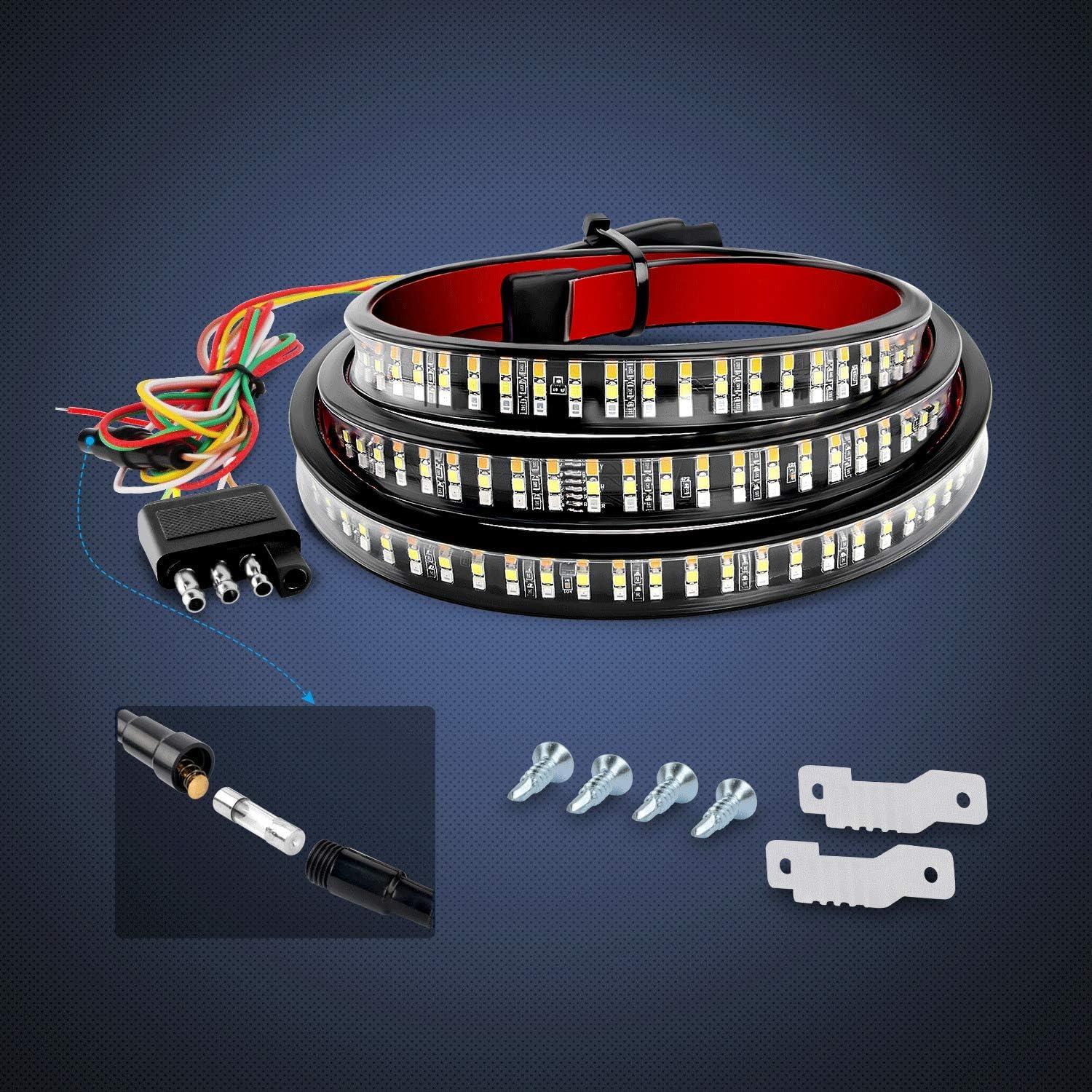 imageNilight TR04 Truck Tailgate Bar 60quot Triple Row 504 LED Strip with Red Brake White Reverse Sequential Amber Turning Signals Strobe Lights2 Years Warranty60 Light Strip