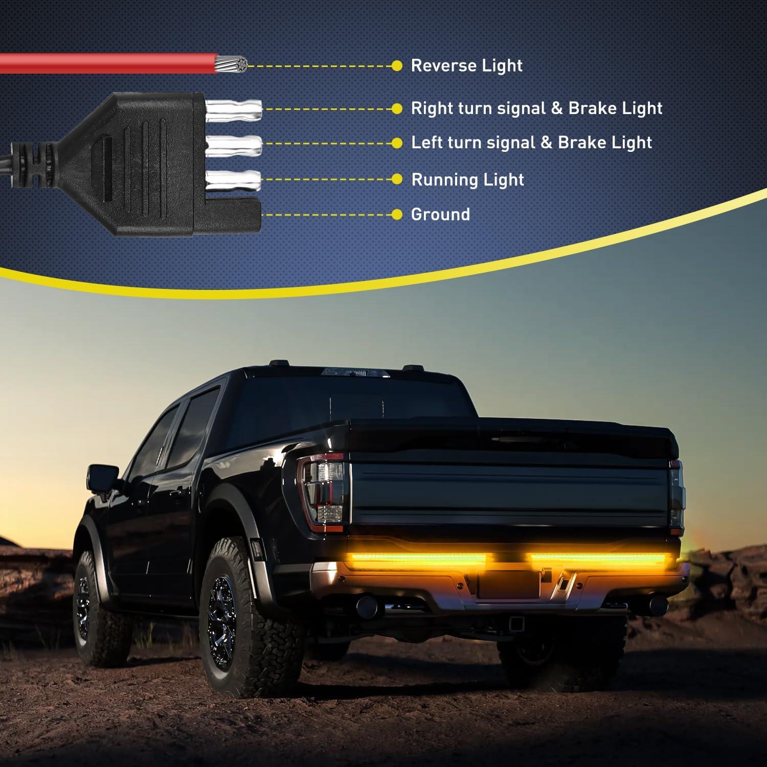 imageNilight TR04 Truck Tailgate Bar 60quot Triple Row 504 LED Strip with Red Brake White Reverse Sequential Amber Turning Signals Strobe Lights2 Years Warranty2Pcs 28 Aluminum Frame LED Strip