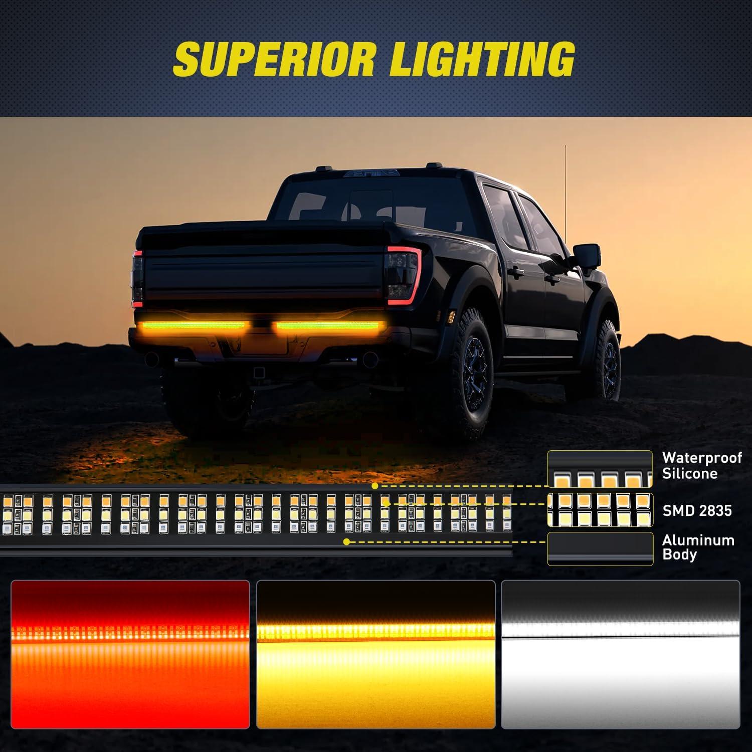 imageNilight TR04 Truck Tailgate Bar 60quot Triple Row 504 LED Strip with Red Brake White Reverse Sequential Amber Turning Signals Strobe Lights2 Years Warranty2Pcs 28 Aluminum Frame LED Strip