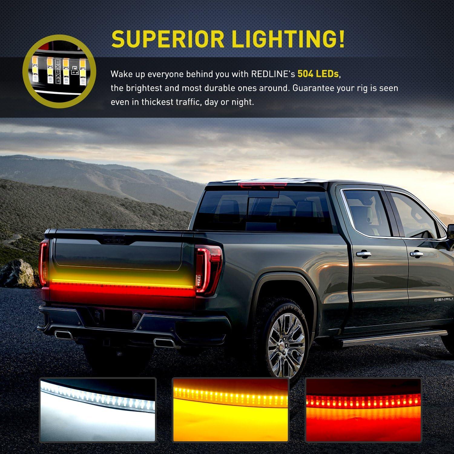 imageNilight TR04 Truck Tailgate Bar 60quot Triple Row 504 LED Strip with Red Brake White Reverse Sequential Amber Turning Signals Strobe Lights2 Years Warranty60 Light Strip