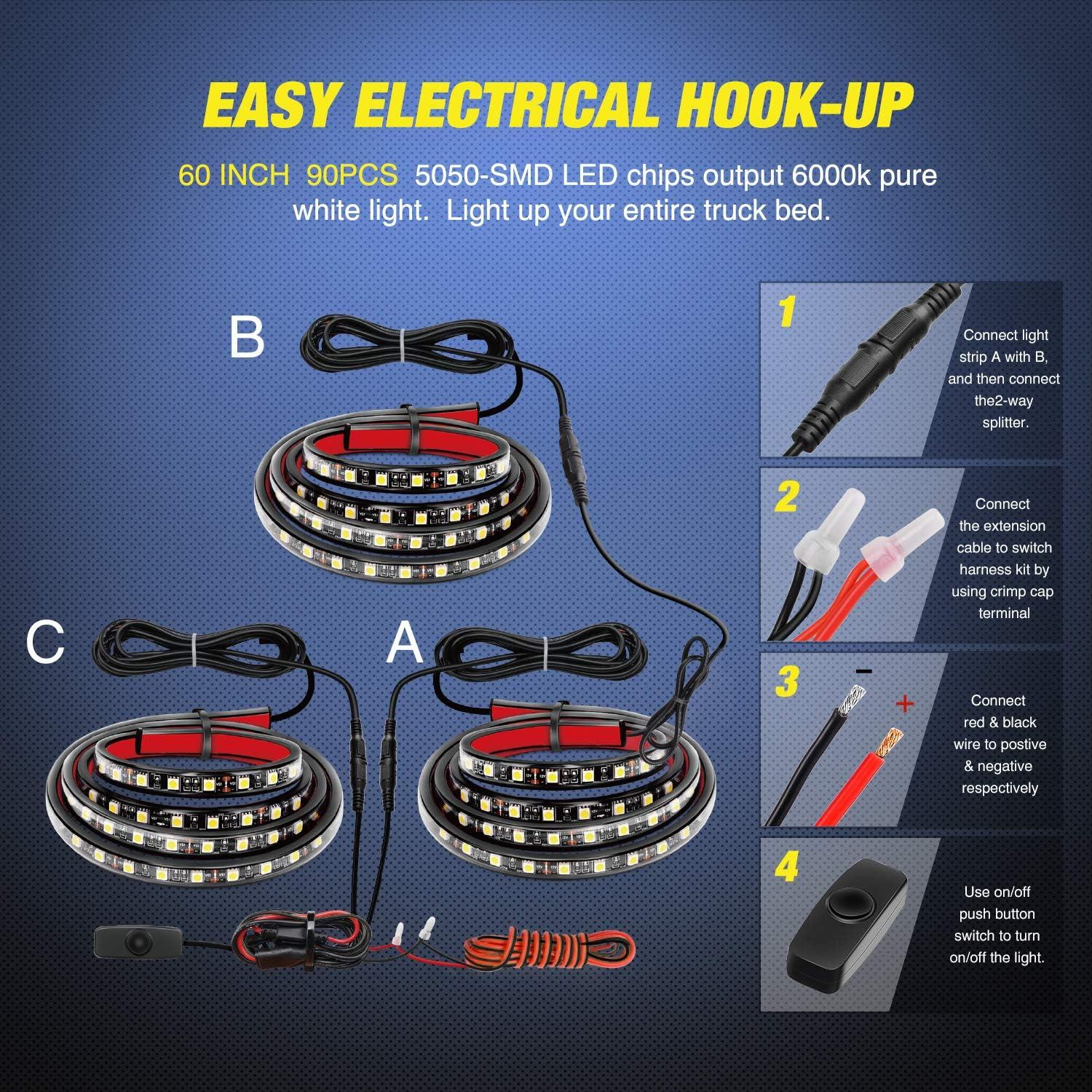 imageNilight Truck Bed Light Strip RGBIC LED Bar for Pickup Multi Dream Color DIY Music Synchronous with APP and RF Remote Control 3PCS 60 inch Cargo LightingWhite